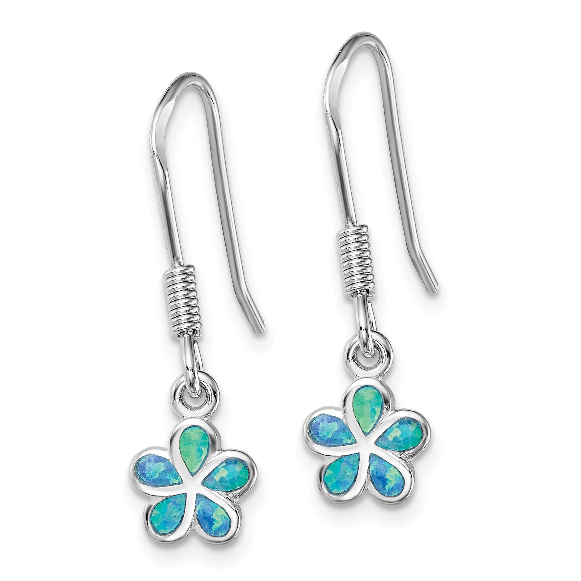 Sterling Silver Rhodium-plated Blue Created Opal Flower Earrings Secondary image