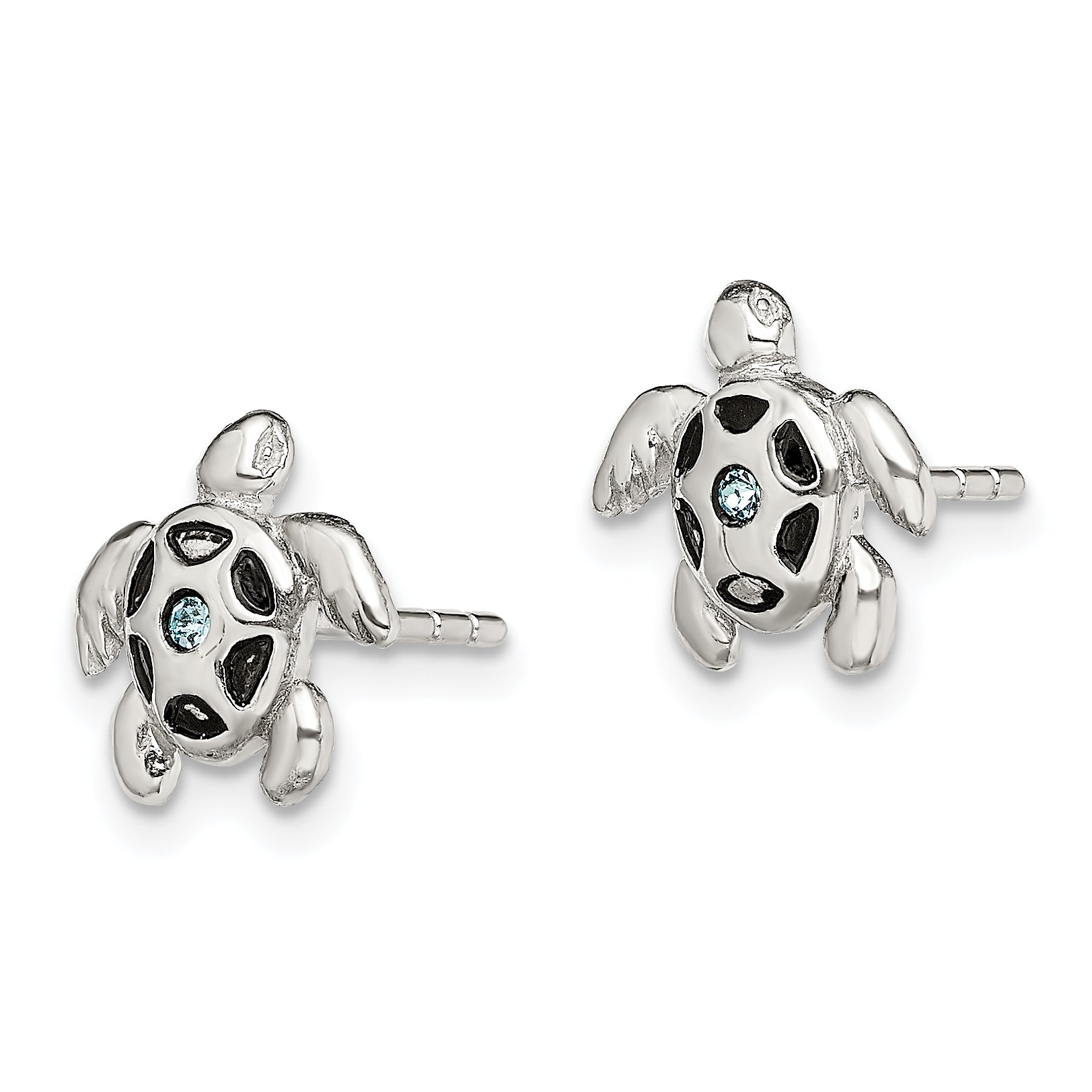 Sterling Silver Antiqued Aqua Crystal Turtle Post Earrings Secondary image