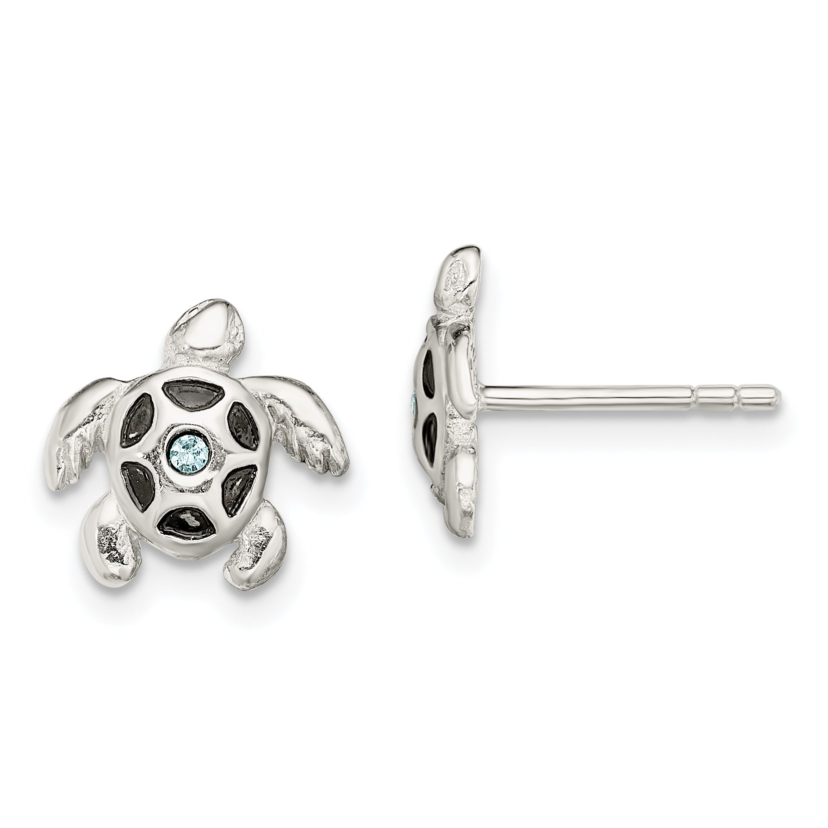 Sterling Silver Antiqued Aqua Crystal Turtle Post Earrings Main image