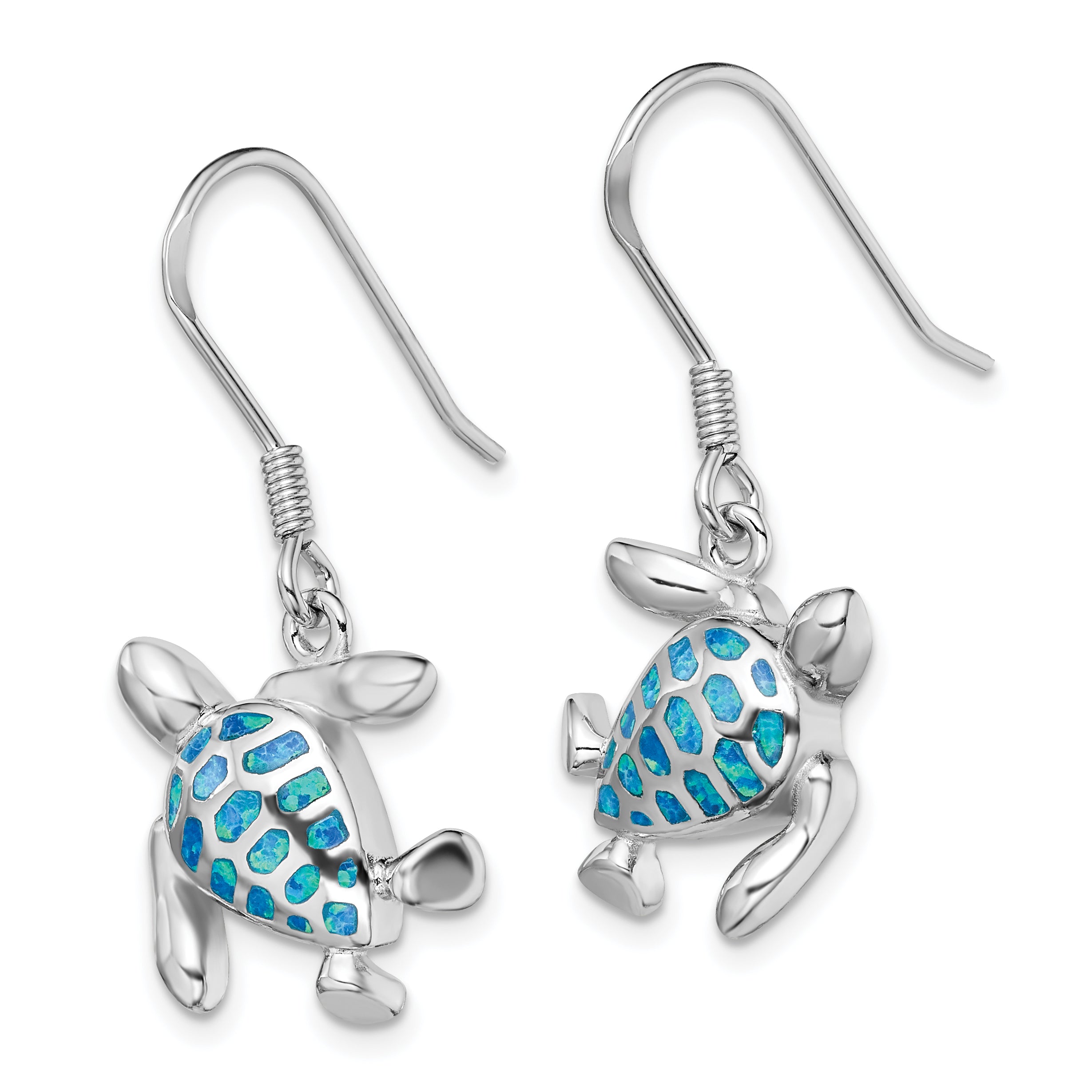 Sterling Silver Rhodium-plated Blue Created Opal Turtle Earrings Secondary image