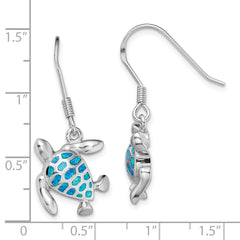 Sterling Silver Rhodium-plated Blue Created Opal Turtle Earrings