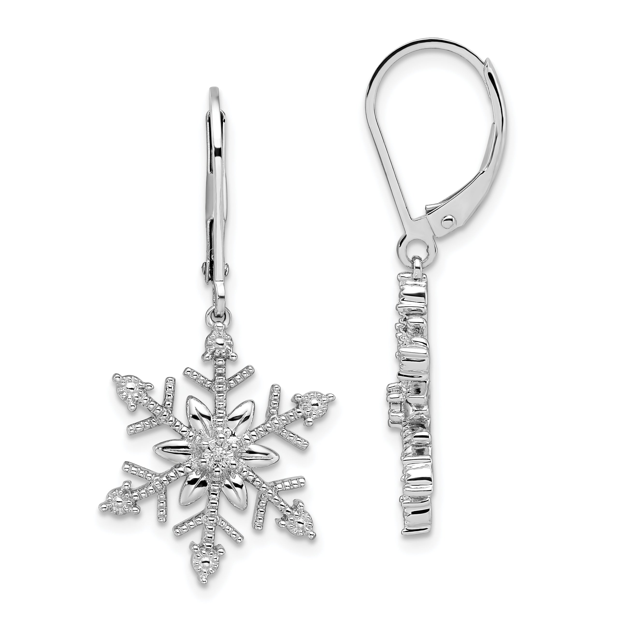 Sterling Silver Rhodium Diam. Snowflake Leverback Earrings Main image