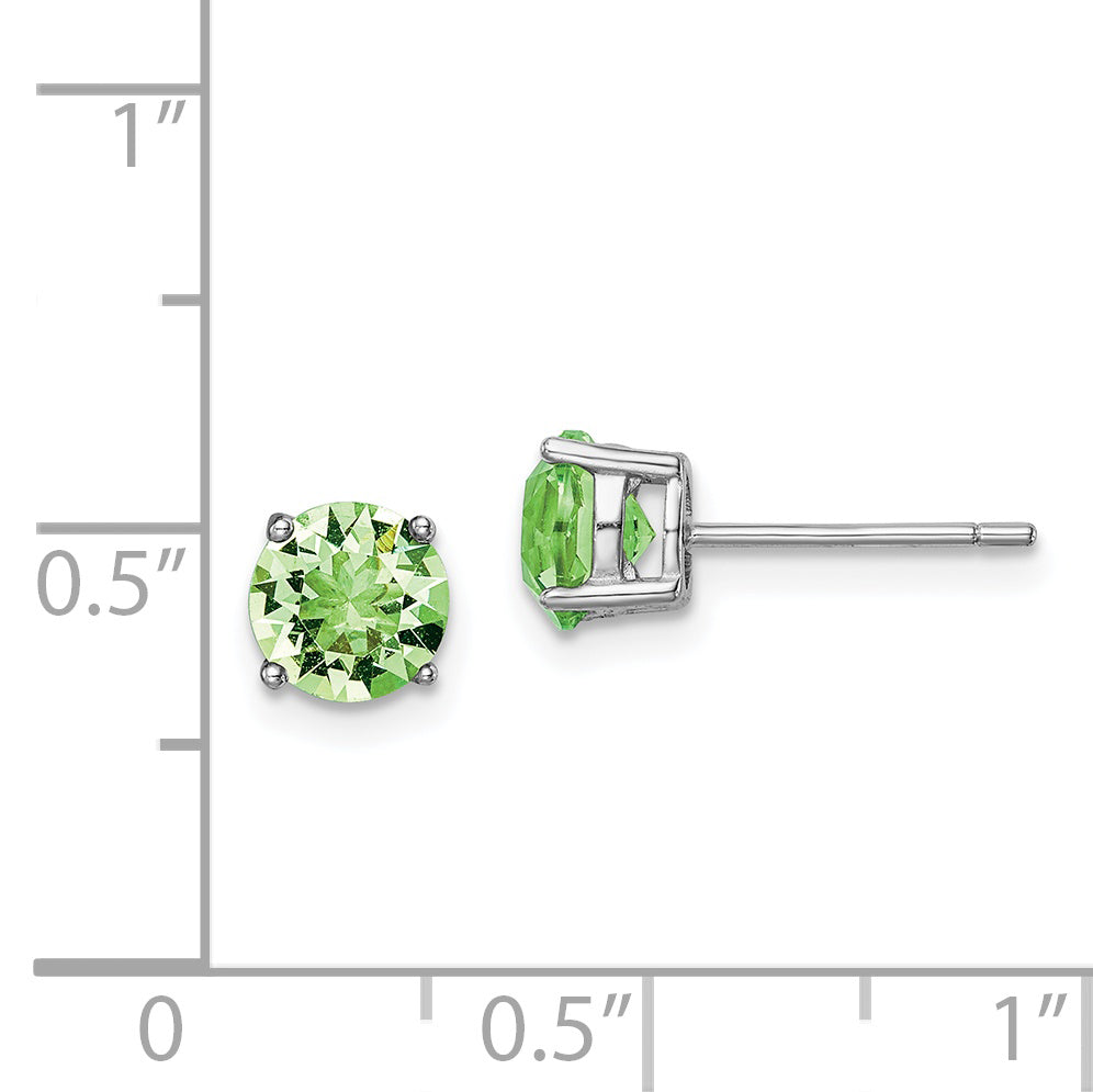 Sterling Silver Rhod-pltd Light Green Crystal Birthstone Earrings
