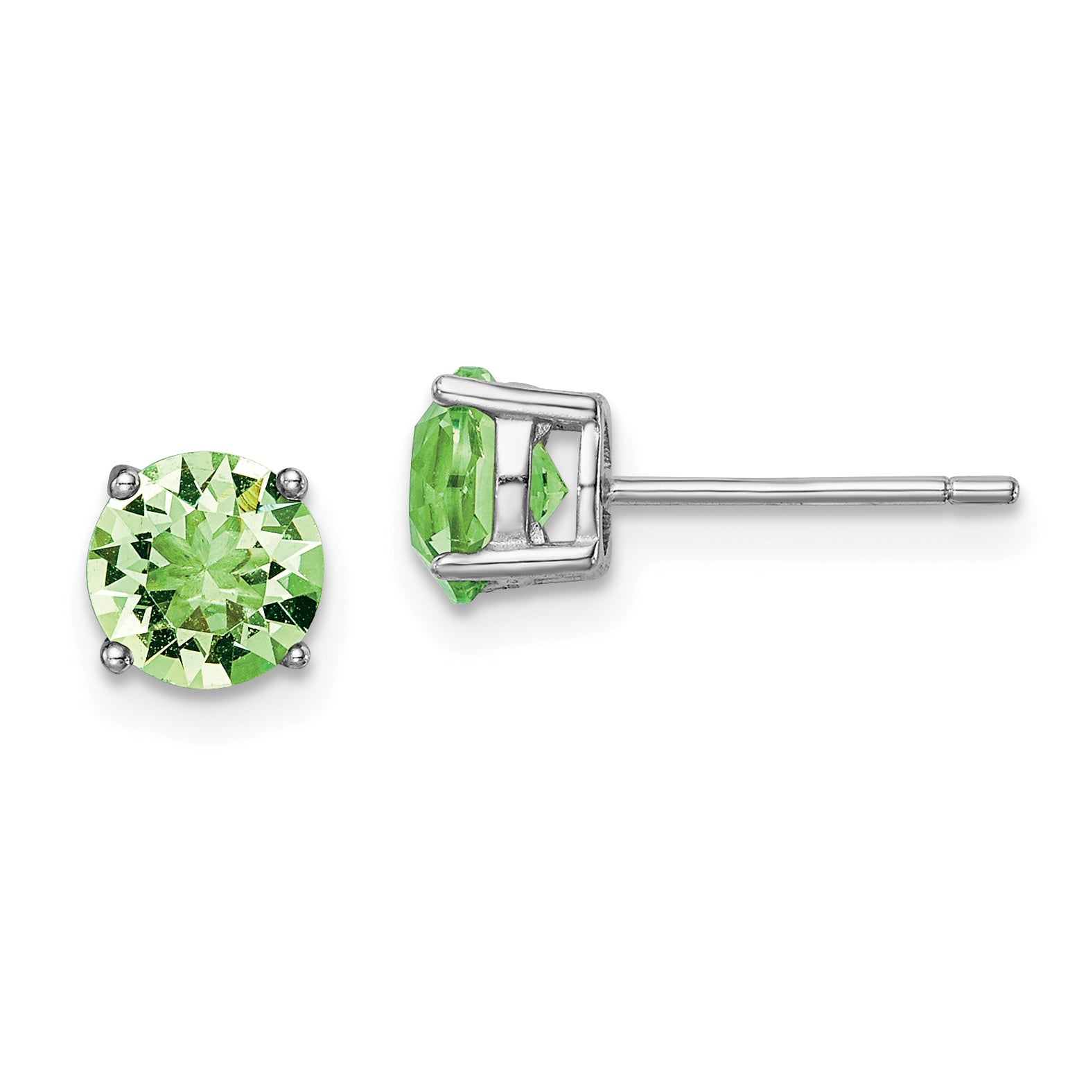 Sterling Silver Rhod-pltd Light Green Crystal Birthstone Earrings Main image
