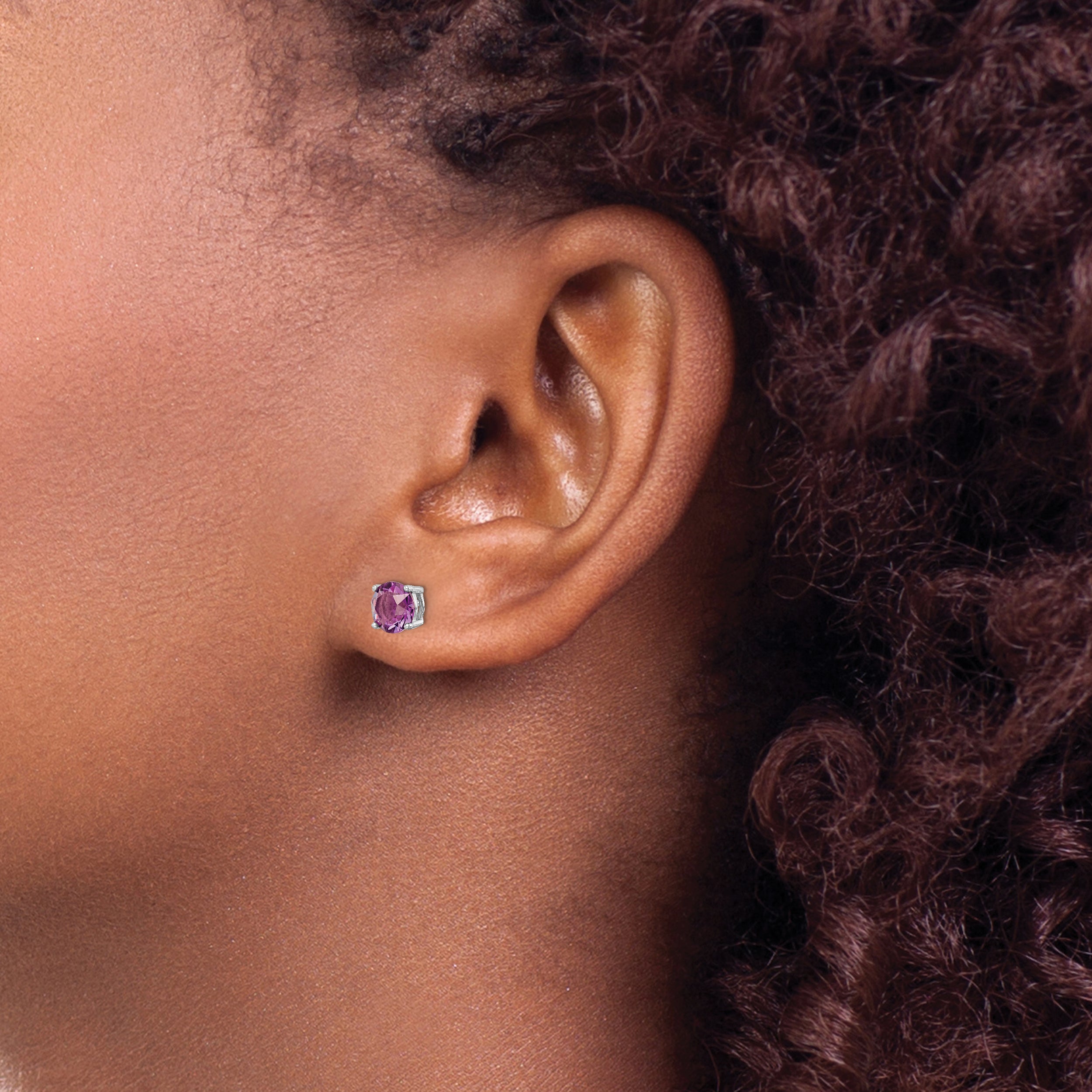 Sterling Silver Rhod-pltd Purple Crystal Birthstone Earrings