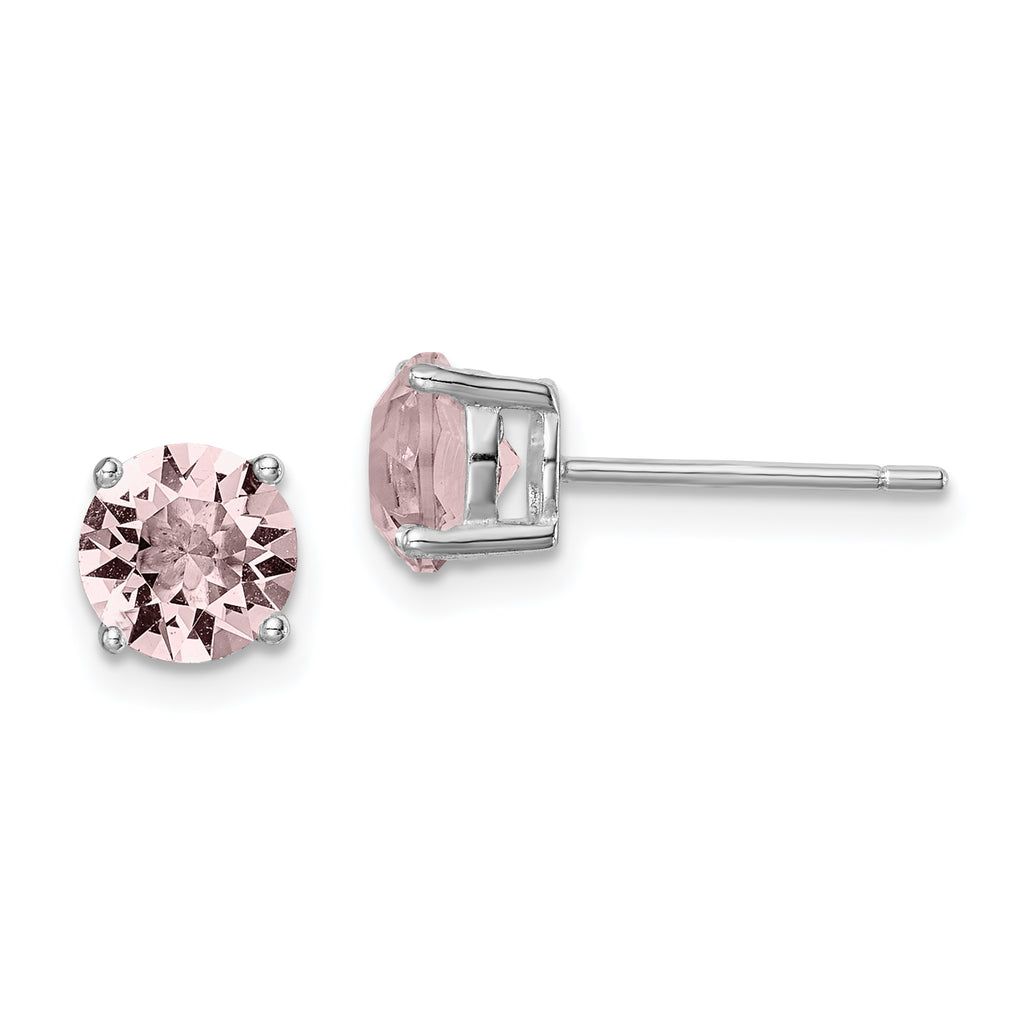 Sterling Silver Rhod-pltd Lavender Pink Crystal Birthstone Earrings
