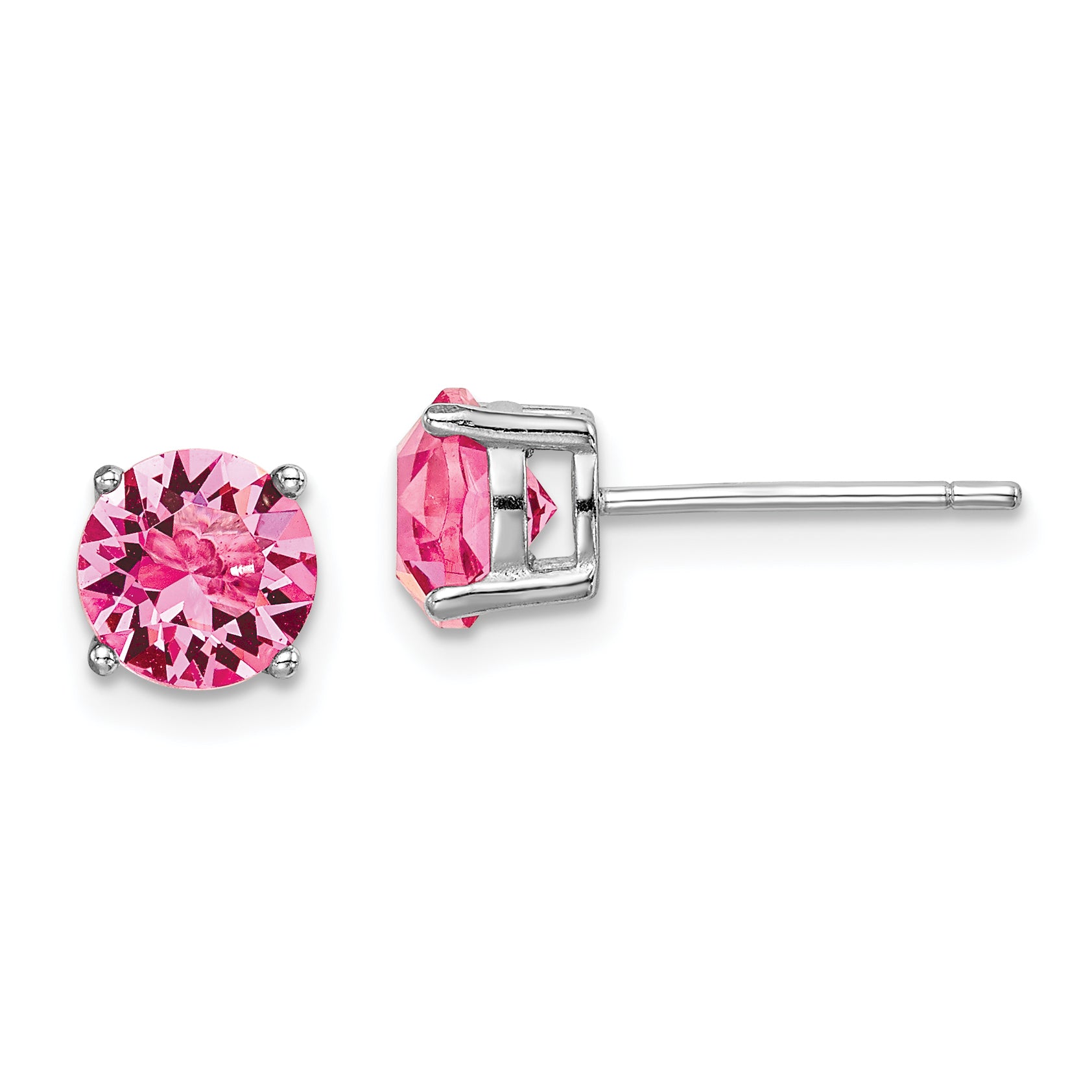 Sterling Silver Rhod-pltd Pink Crystal Birthstone Earrings Main image