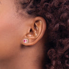 Sterling Silver Rose-tone Square Pink Crystal Center and CZ Post Earrings