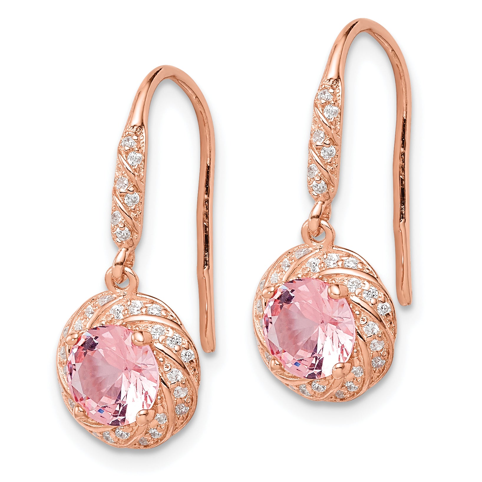 Sterling Silver Rose-tone Pink Crystal and CZ Dangle Earrings Secondary image