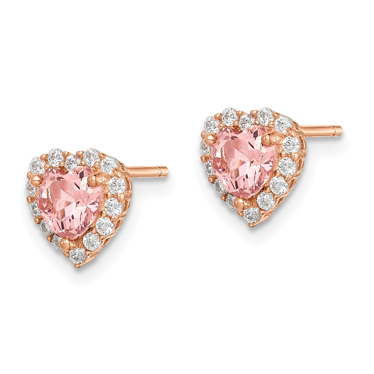Sterling Silver Rose-plated  Post CZ and Crystal Pink Heart Earrings Secondary image
