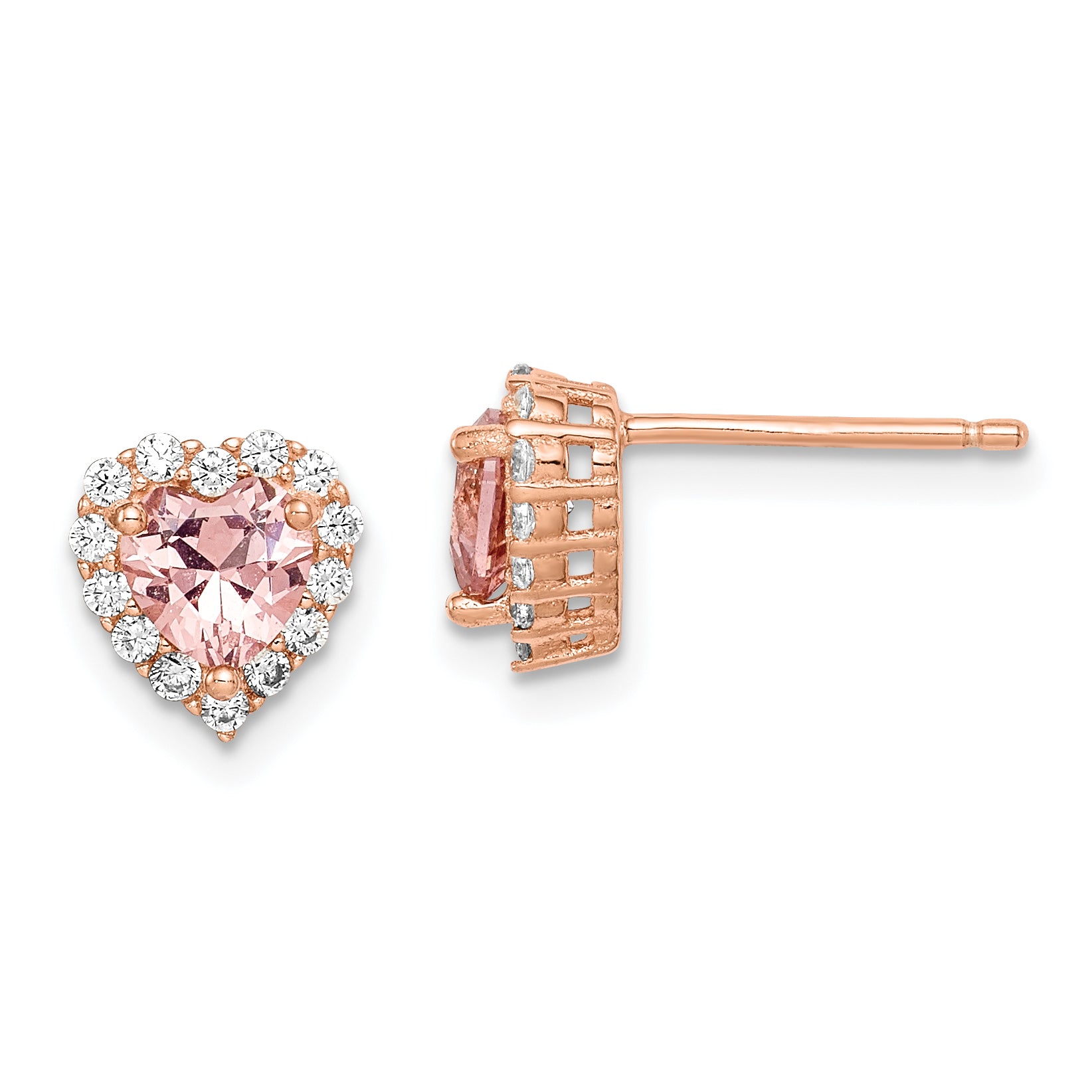Sterling Silver Rose-plated  Post CZ and Crystal Pink Heart Earrings Main image