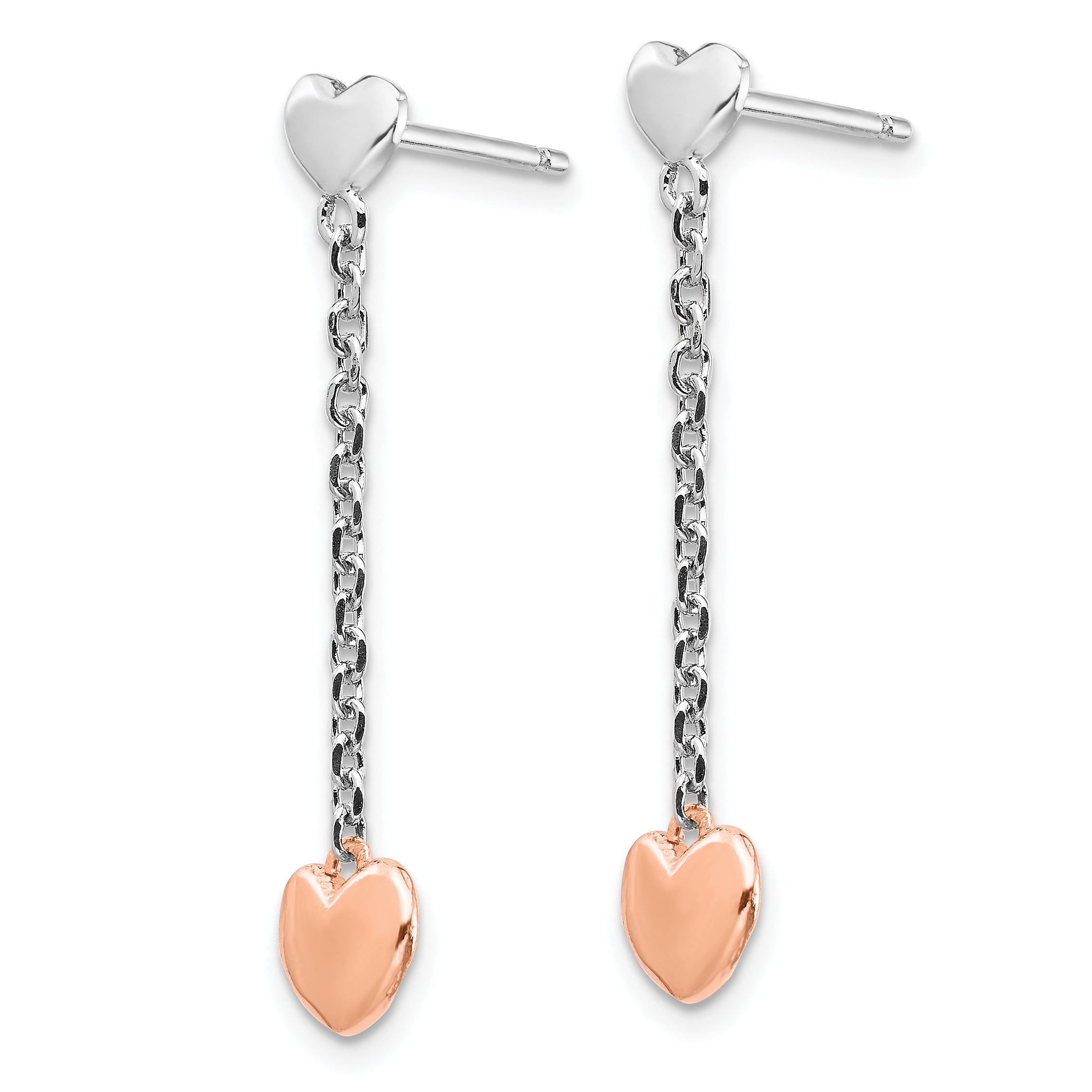 Sterling Silver RH-plated Rose gold-plated Heart Post Earrings Secondary image