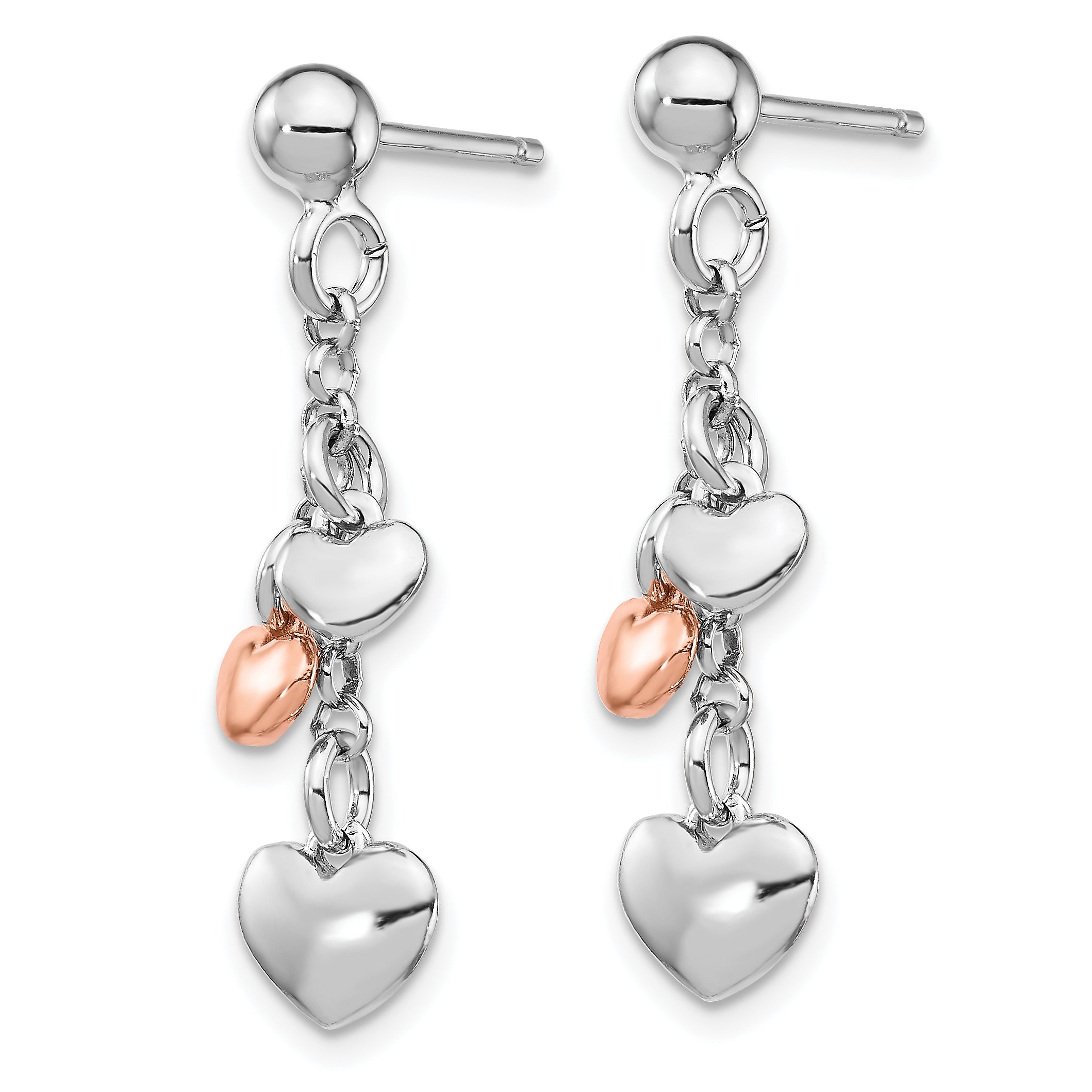 Sterling Silver RH-plated Rose gold-plated Heart Dangle Earrings Secondary image