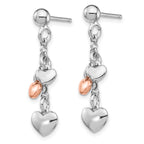 Sterling Silver RH-plated Rose gold-plated Heart Dangle Earrings