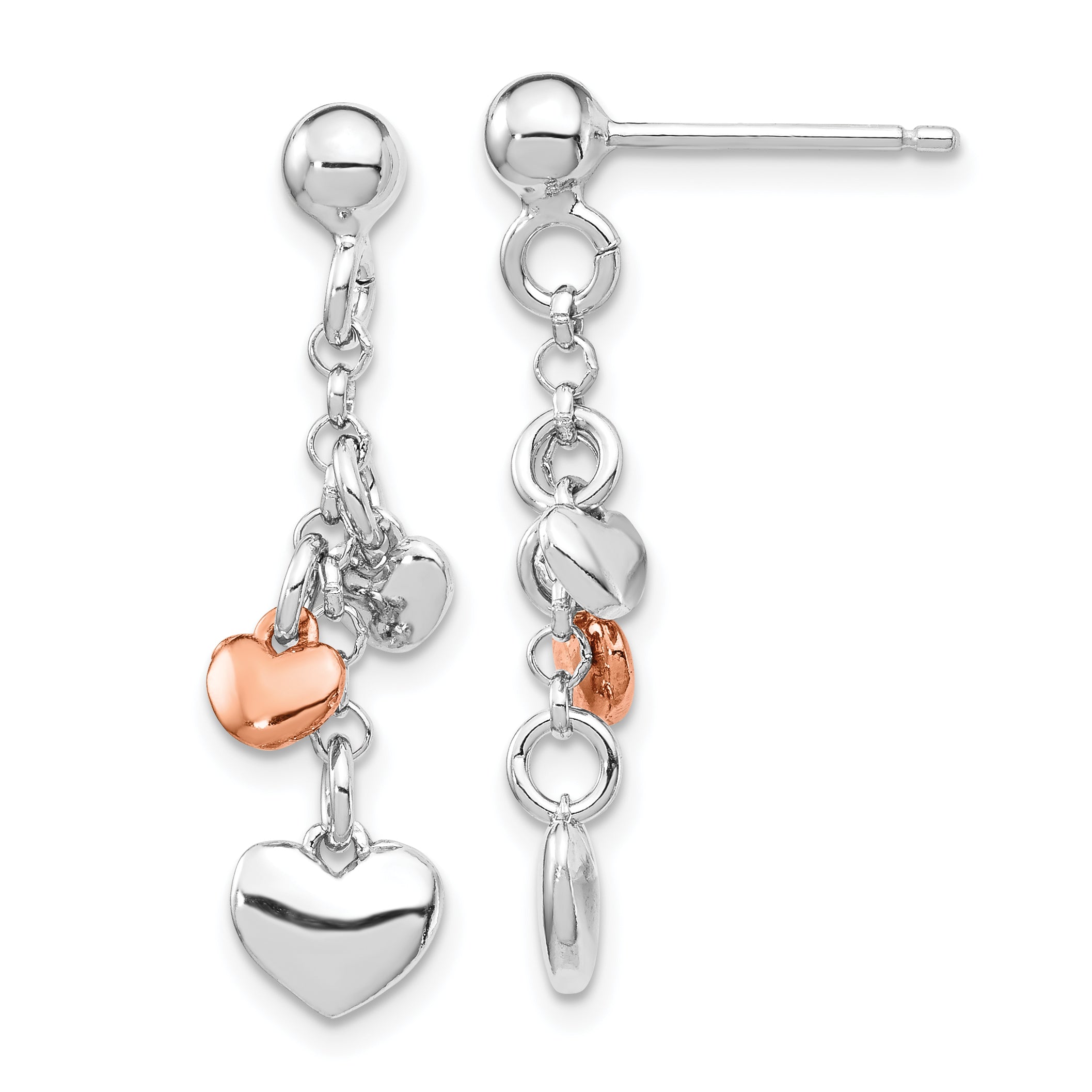Sterling Silver RH-plated Rose gold-plated Heart Dangle Earrings Main image