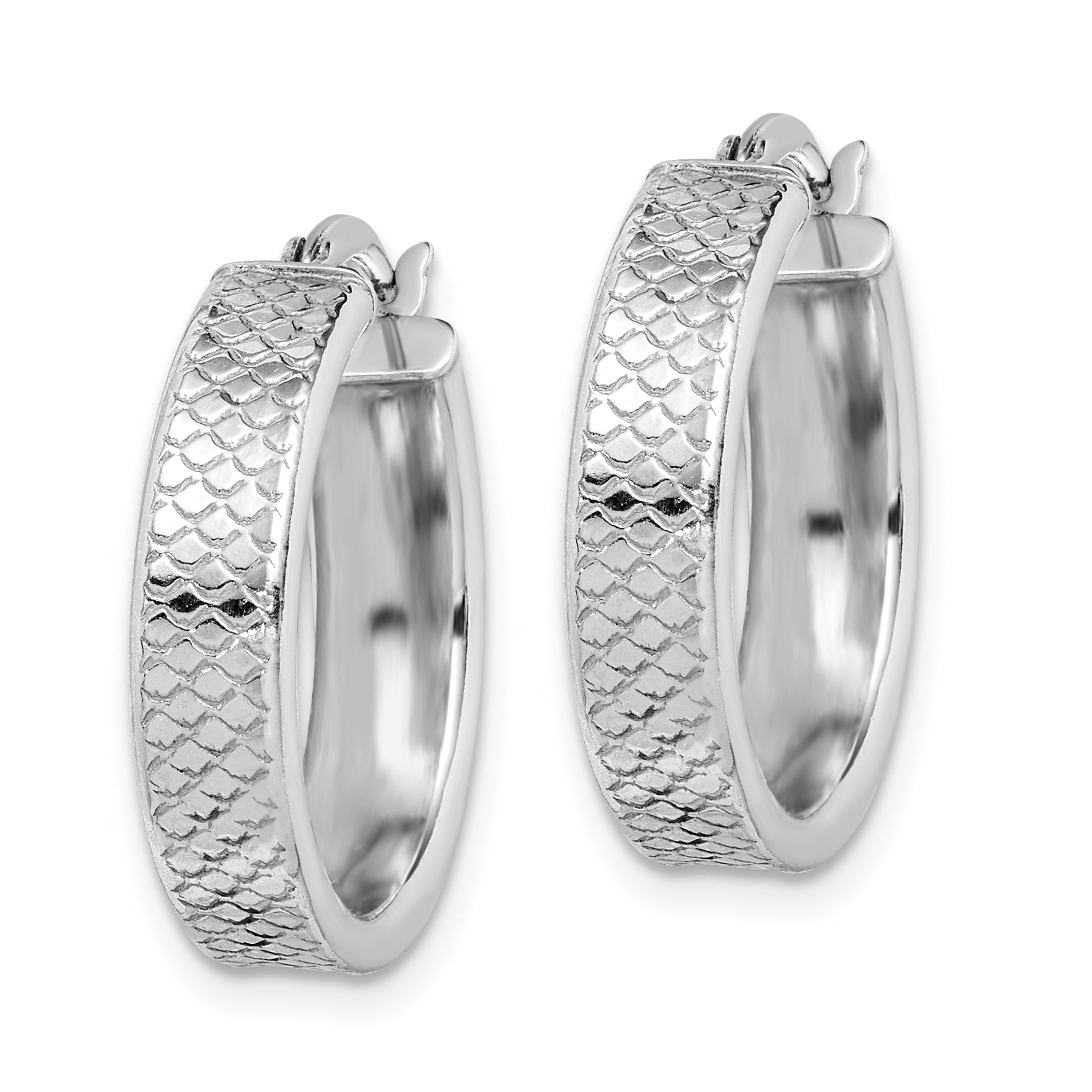 Sterling Silver Rhodium-plated Textured 5x20mm Hoop Earrings Secondary image