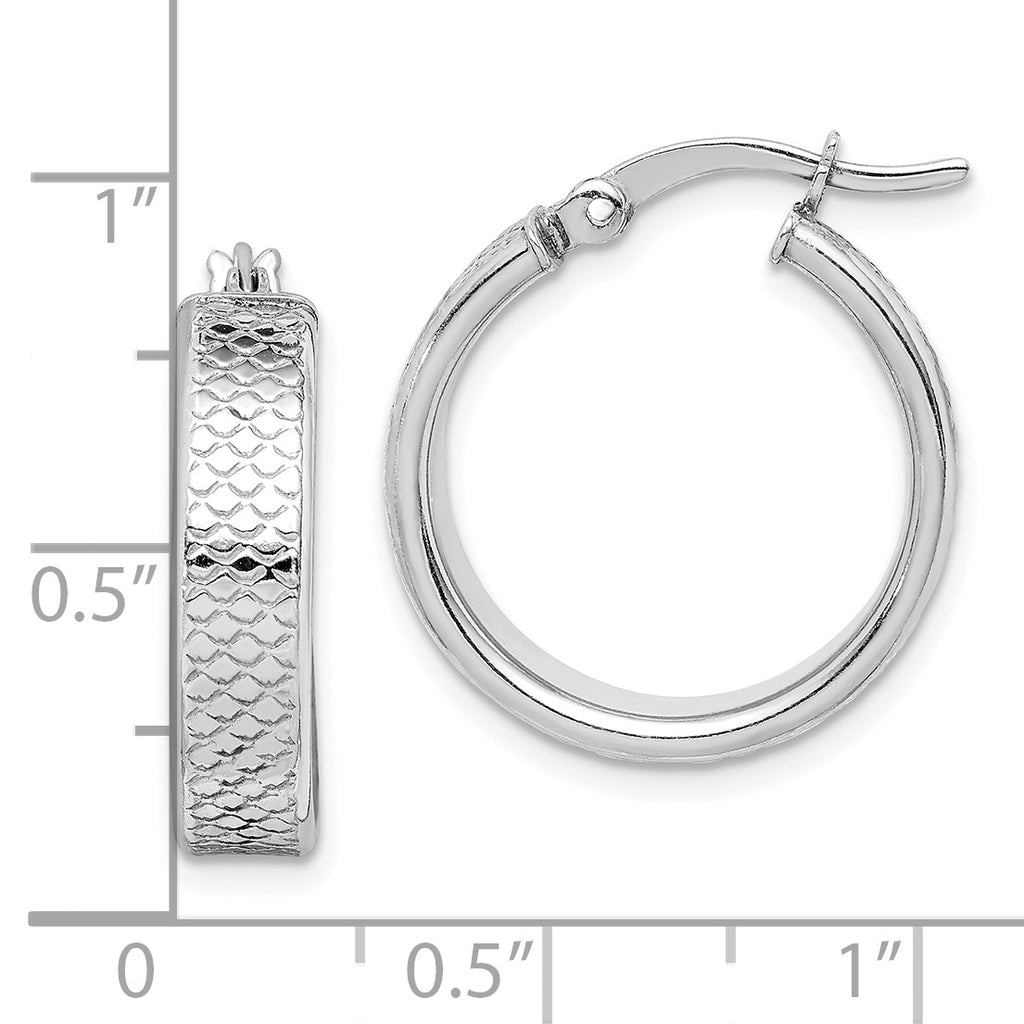 Sterling Silver Rhodium-plated Textured 5x20mm Hoop Earrings