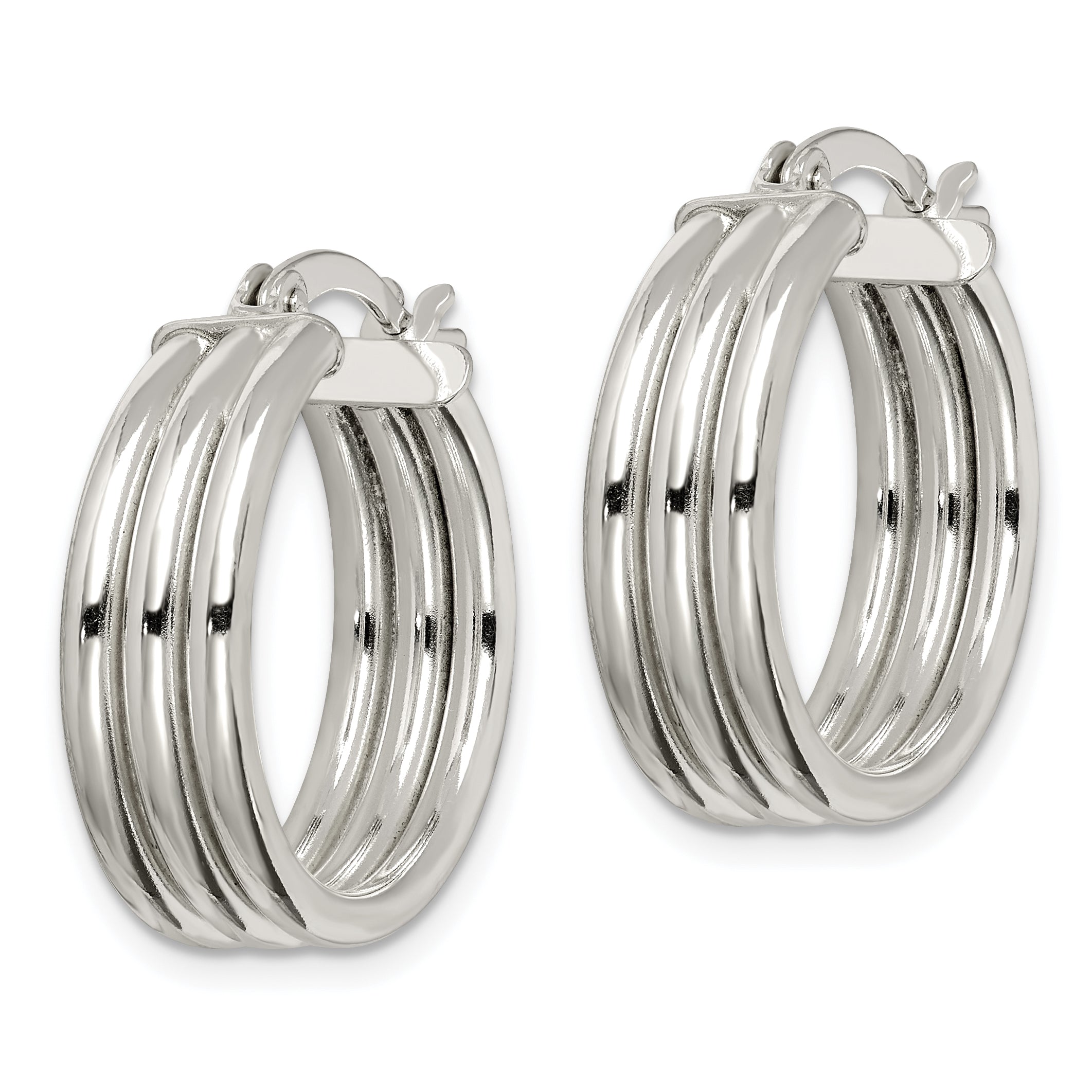 Sterling Silver Polished Grooved 6.5x20mm Hoop Earrings Secondary image