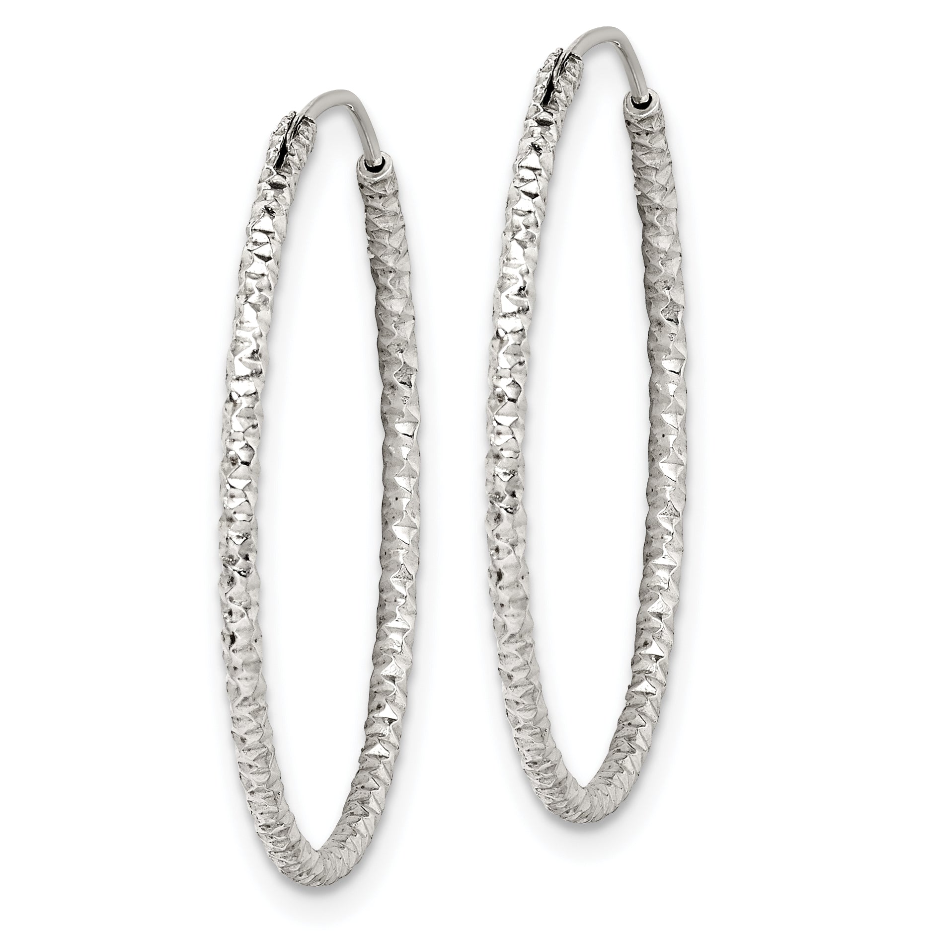 Sterling Silver Diamond Cut 1.5x28mm Endless Hoop Earrings Secondary image
