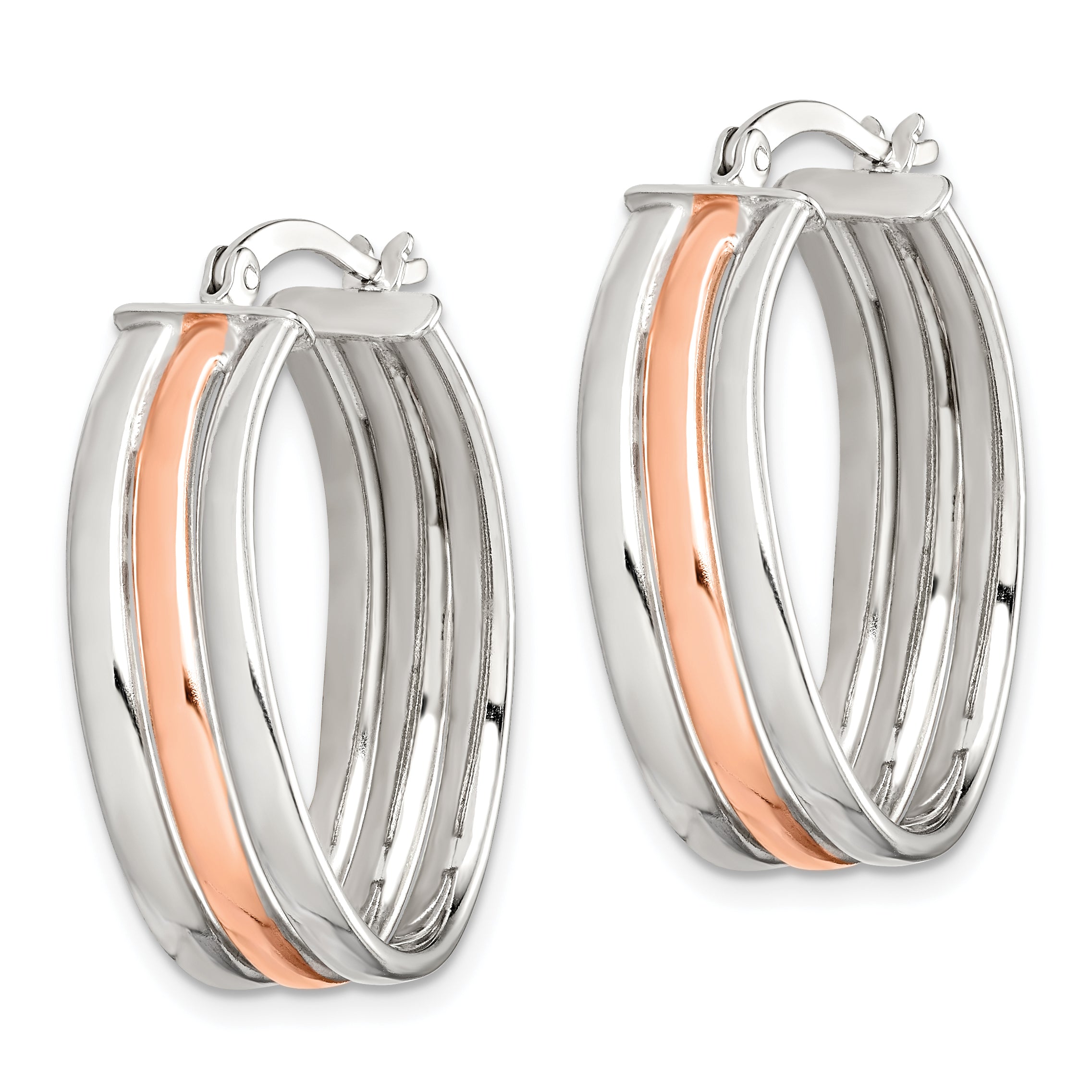 Sterling Silver Rose-tone Polished Wavy Hoop Earrings Secondary image