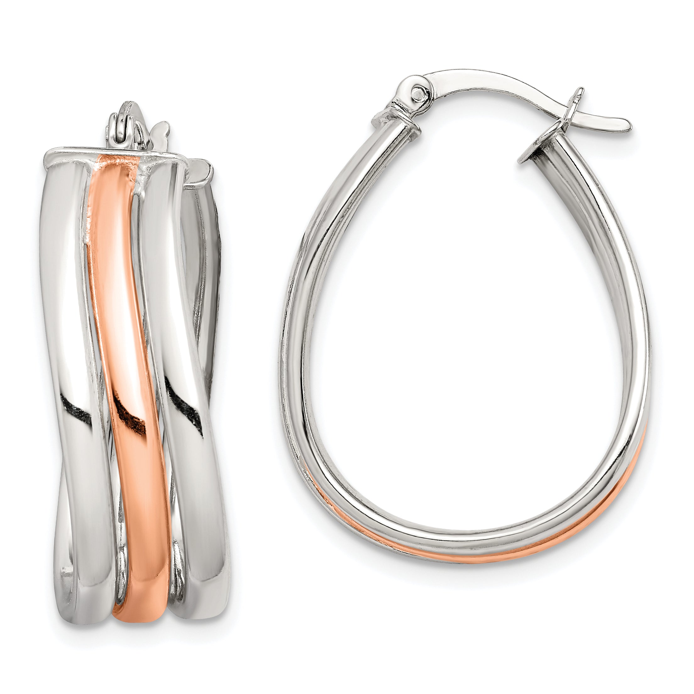 Sterling Silver Rose-tone Polished Wavy Hoop Earrings