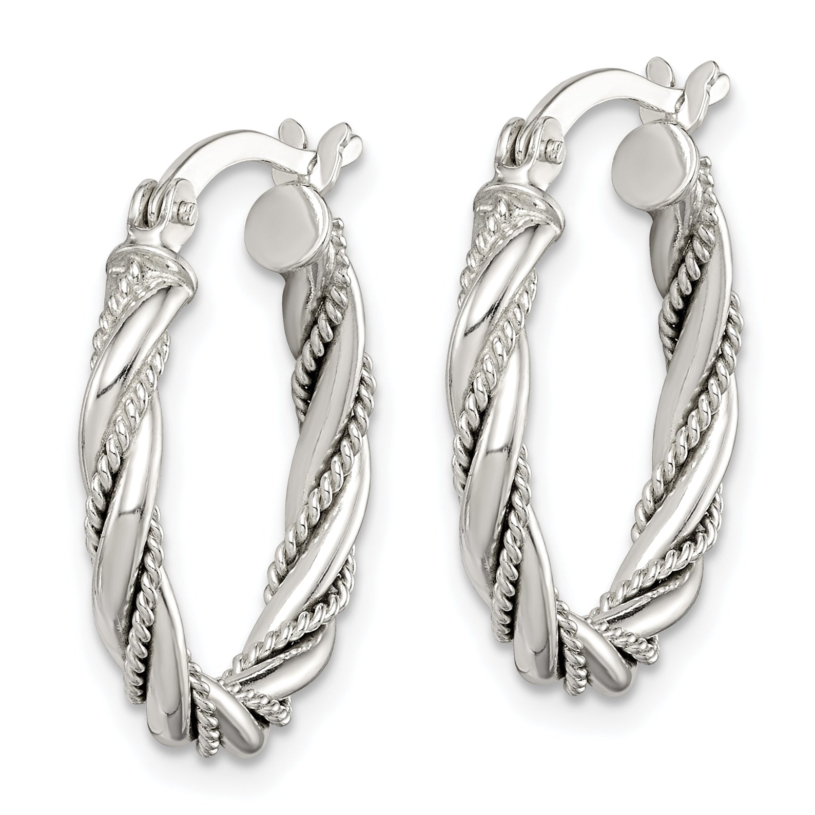 Sterling Silver Twisted Textured 3x20mm Hoop Earrings Secondary image