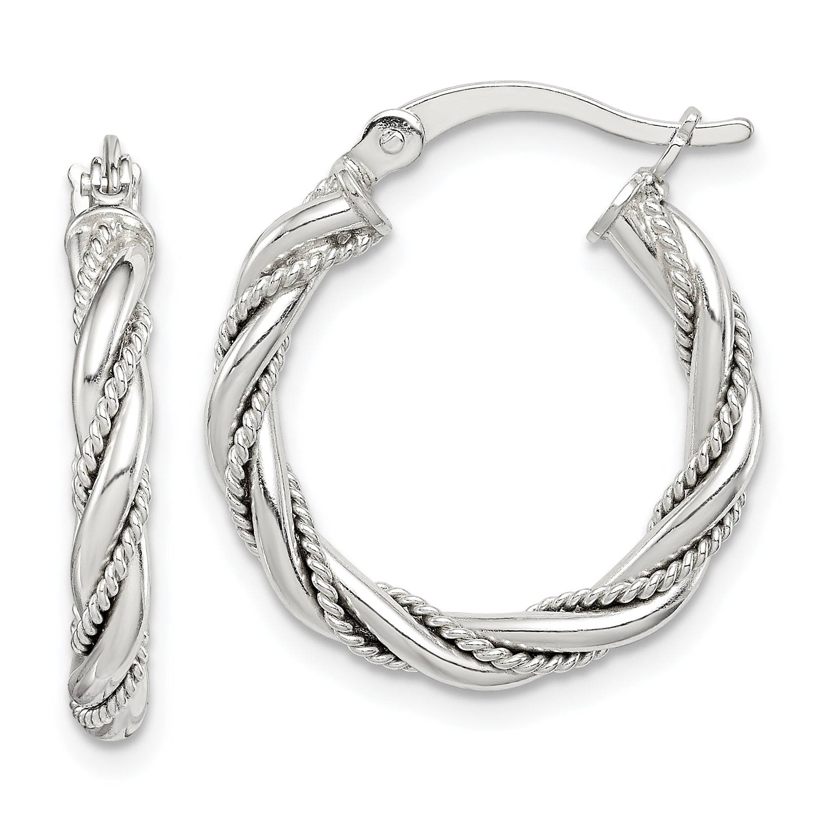 Sterling Silver Twisted Textured 3x20mm Hoop Earrings Main image