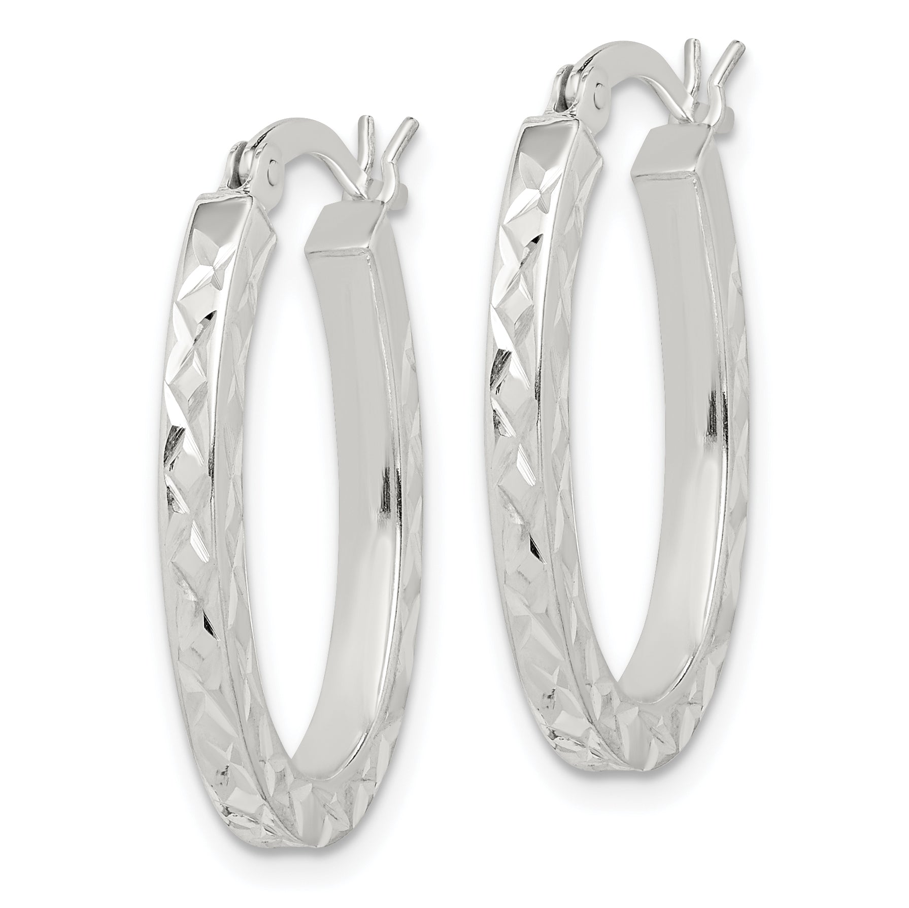 Sterling Silver Diamond-cut 2.5mm Oval Hoop Earrings Secondary image