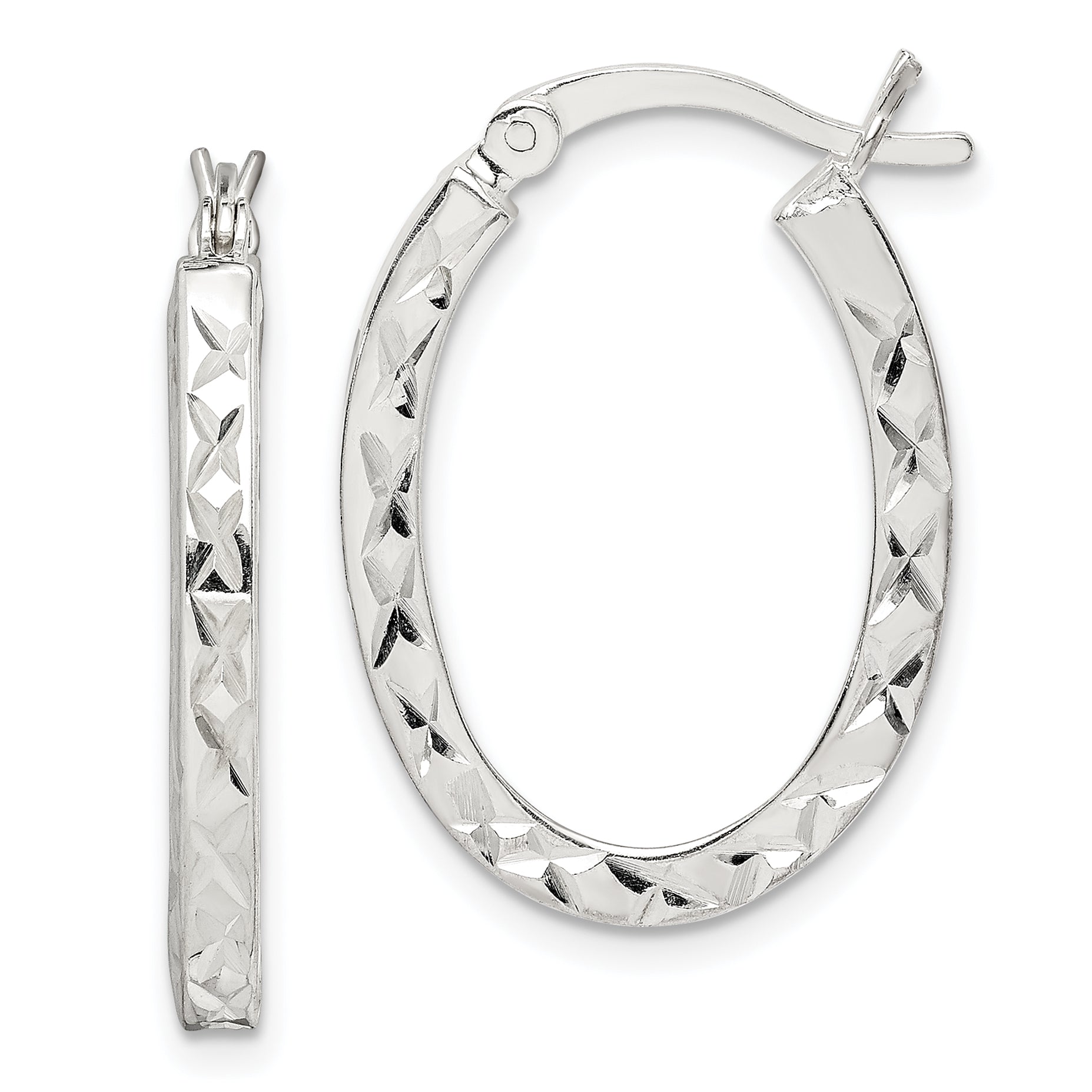 Sterling Silver Diamond-cut 2.5mm Oval Hoop Earrings Main image