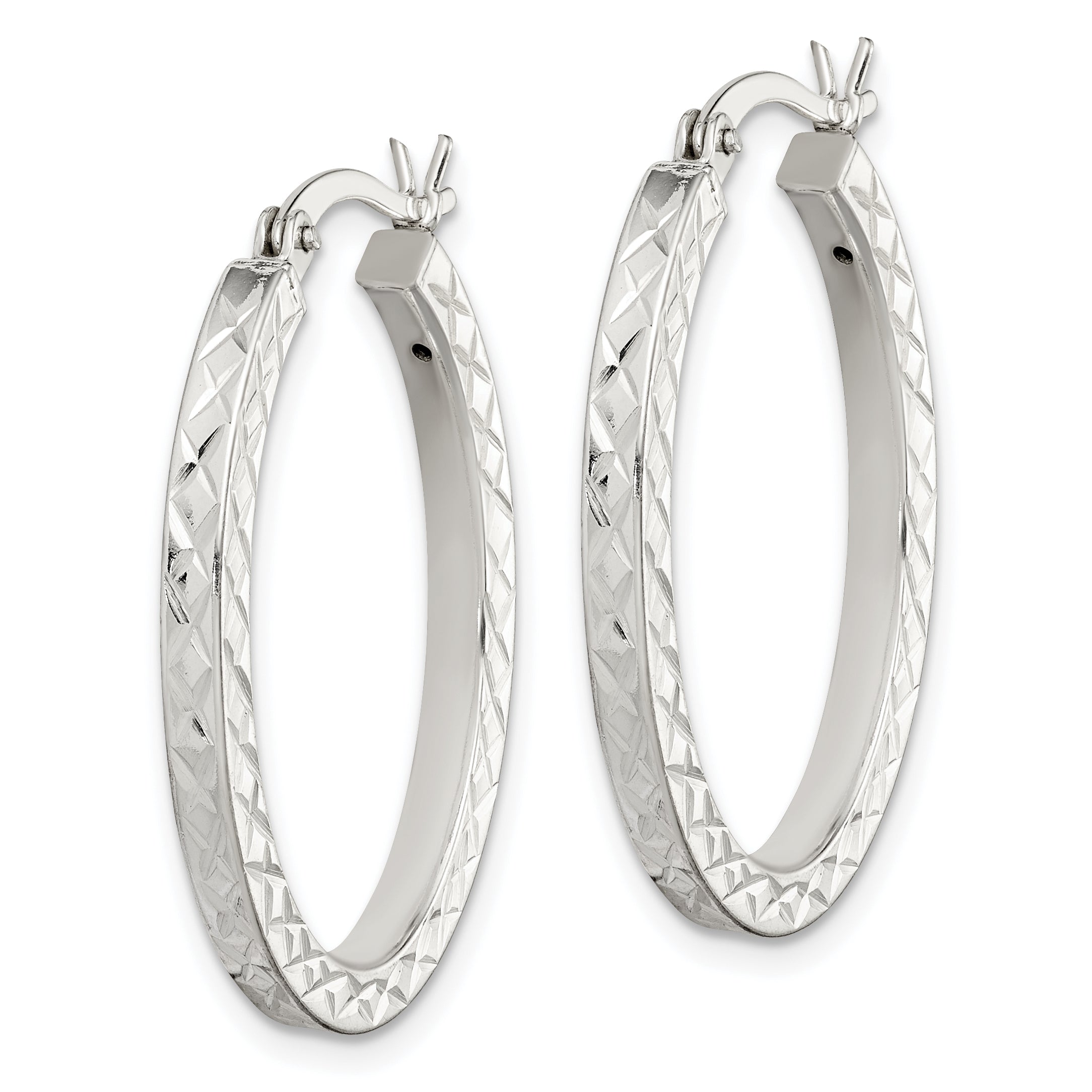 Sterling Silver Diamond-cut 2.5mm Oval Hoop Earrings Secondary image