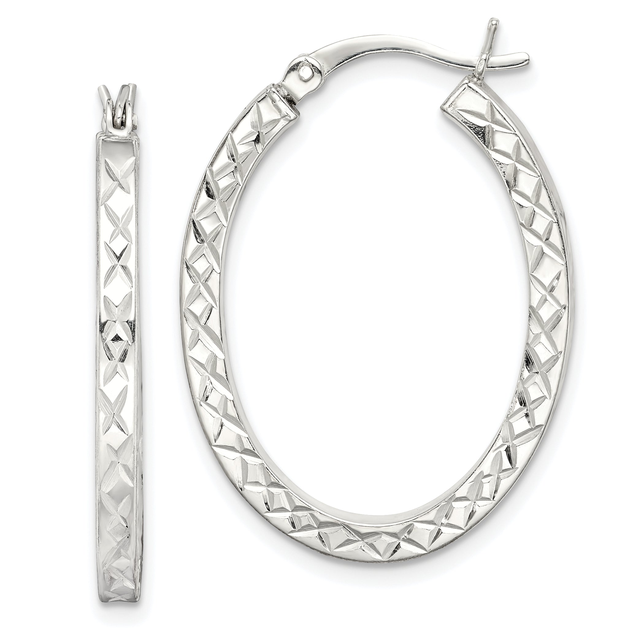 Sterling Silver Diamond-cut 2.5mm Oval Hoop Earrings Main image