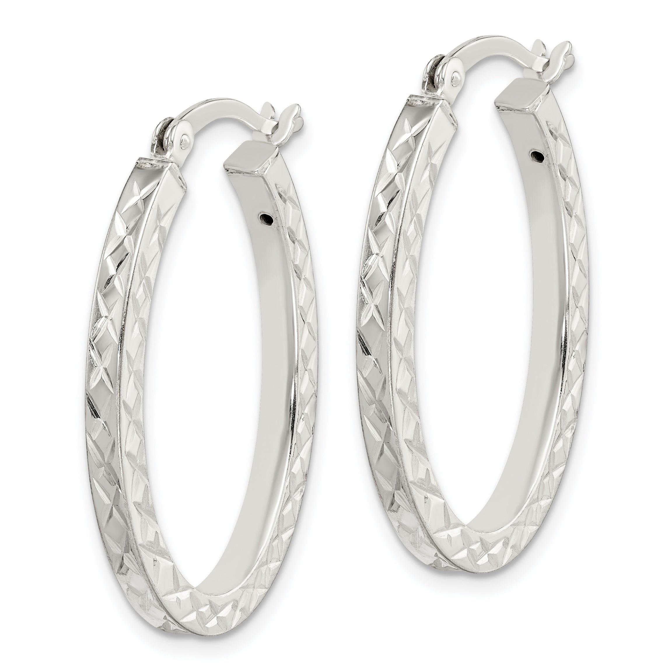 Sterling Silver Diamond-cut 2.5mm Oval Hoop Earrings Secondary image