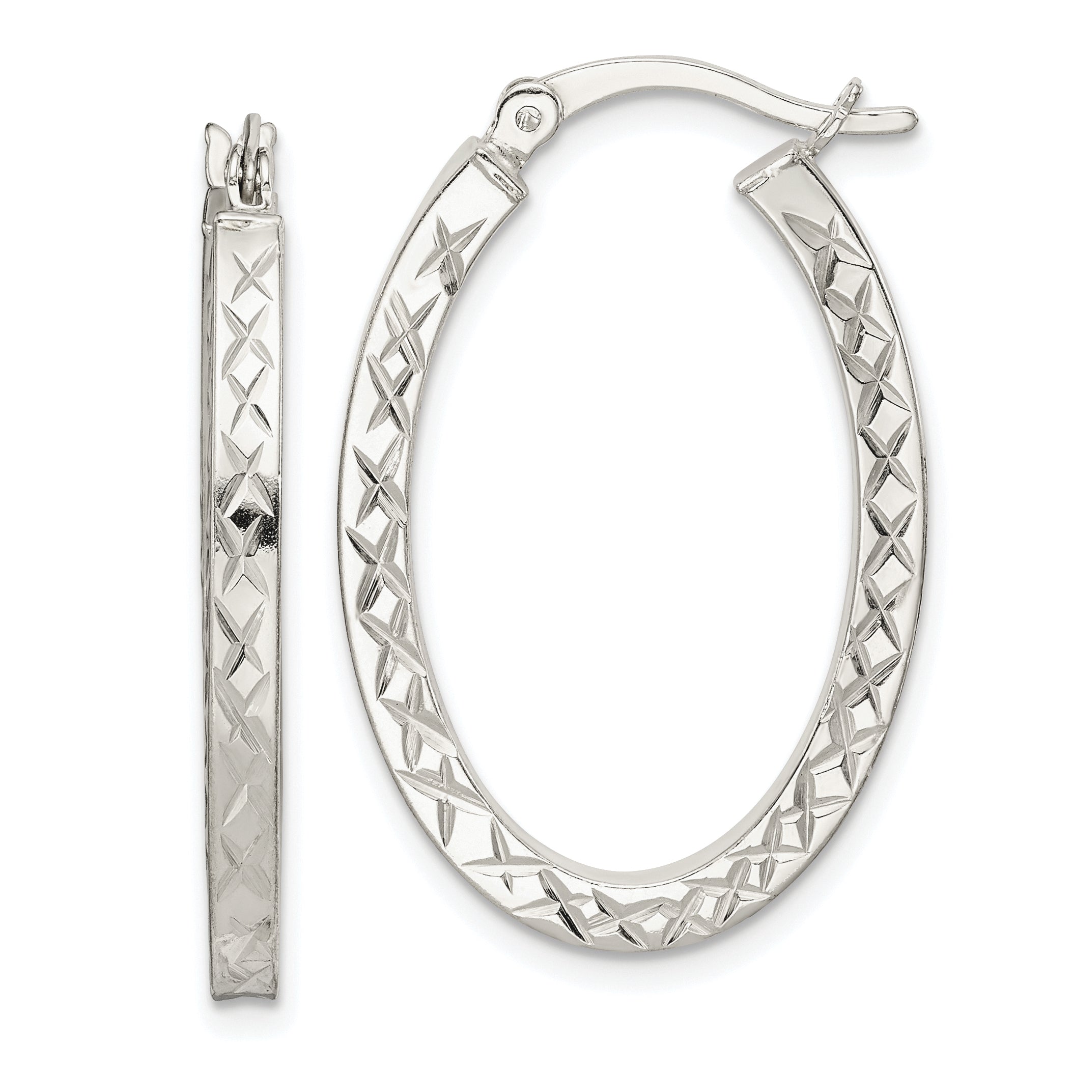 Sterling Silver Diamond-cut 2.5mm Oval Hoop Earrings Main image