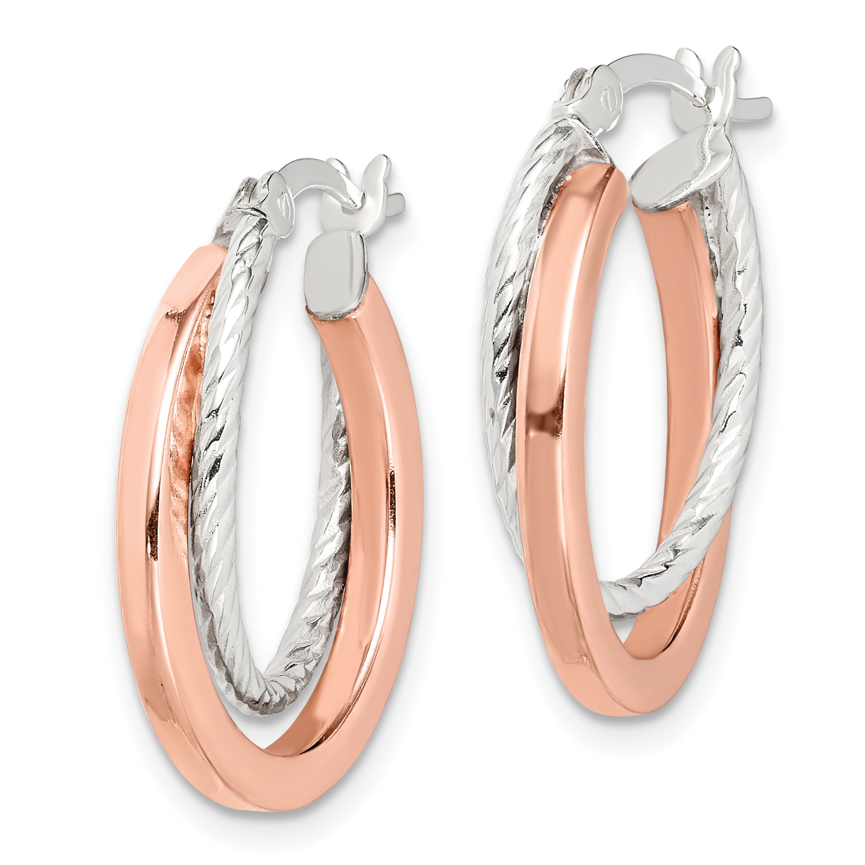 Sterling Silver and Rose Tone Double Hoop Earrings Secondary image