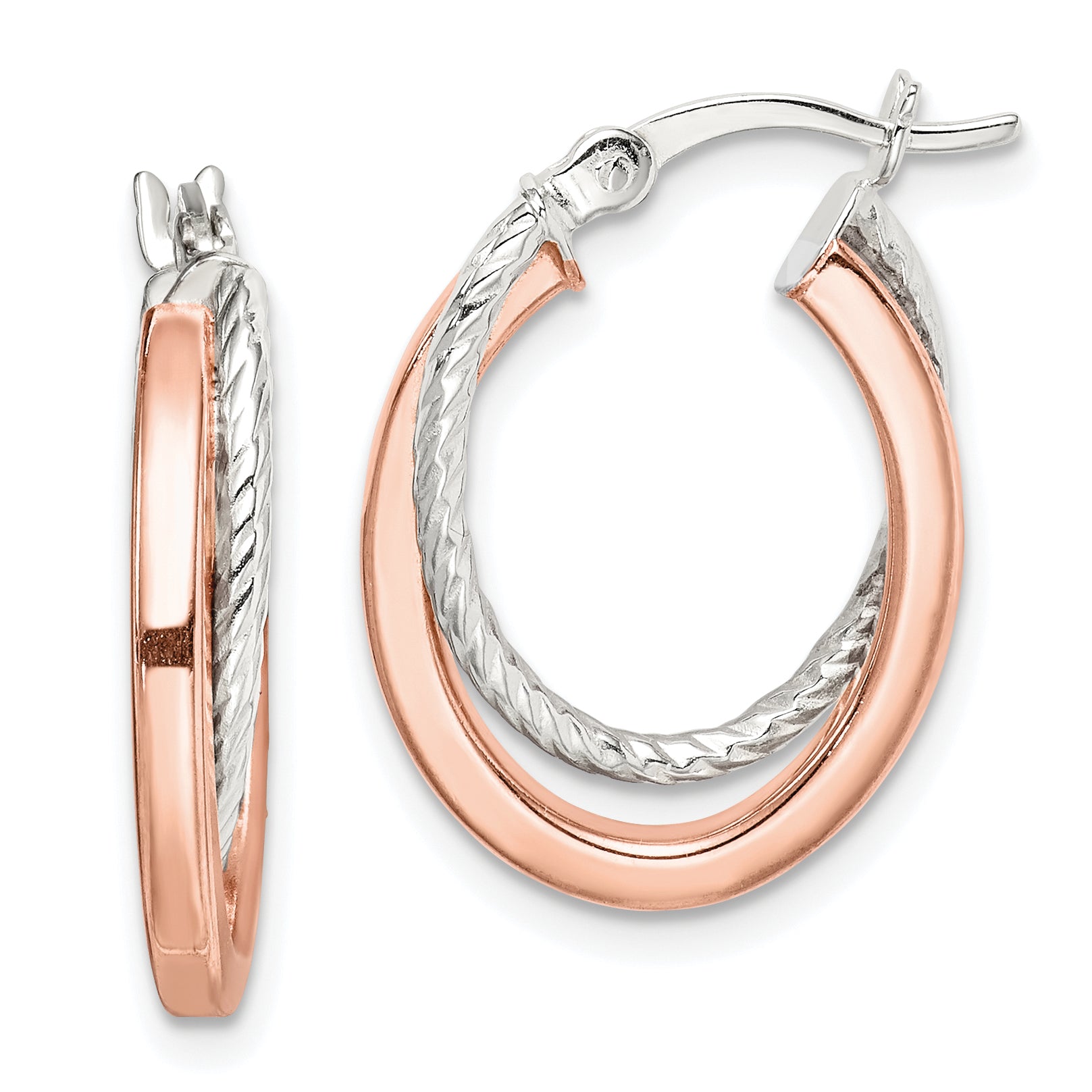 Sterling Silver and Rose Tone Double Hoop Earrings Main image