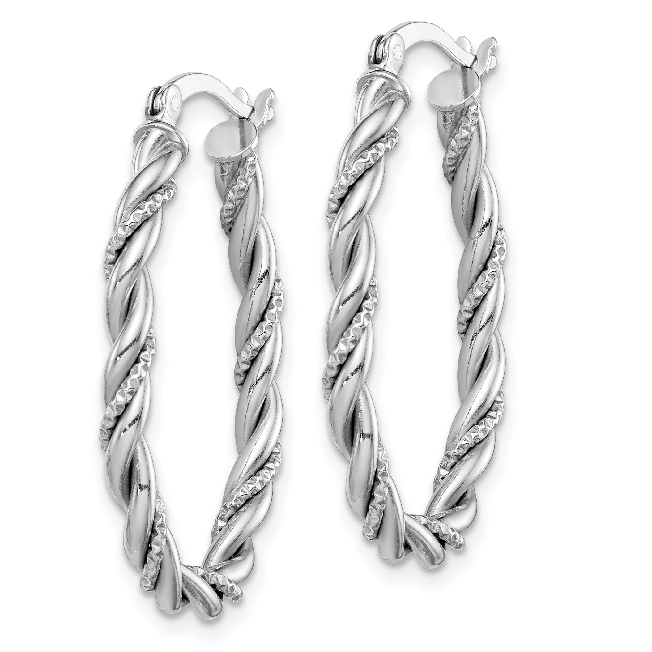 Sterling Silver Rhodium-plated 2.5mm Twisted Oval Hoop Earrings Secondary image