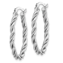 Sterling Silver Rhodium-plated 2.5mm Twisted Oval Hoop Earrings