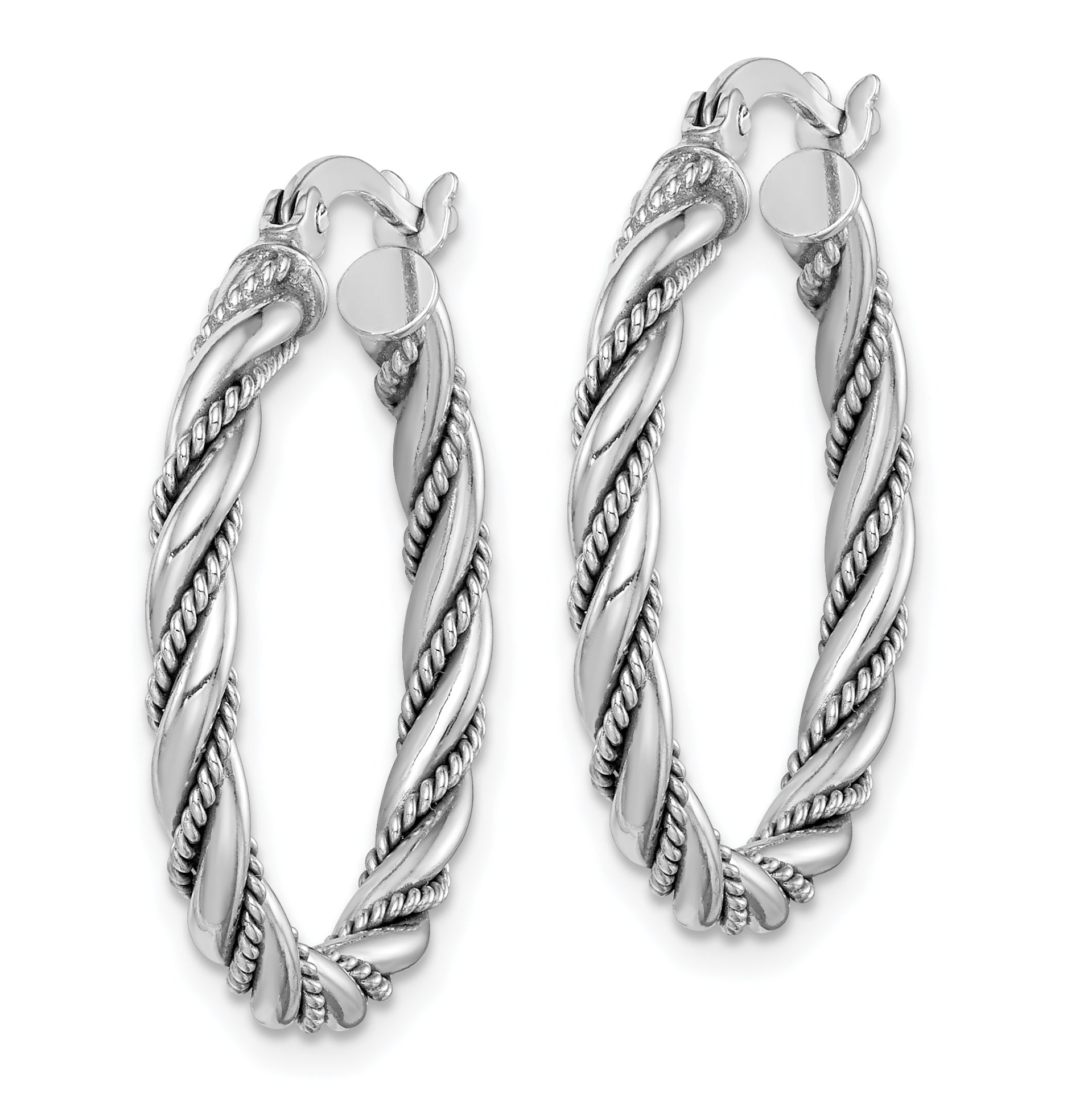 Sterling Silver Rhodium-plated 2.5x25mm Twisted Hoop Earrings Secondary image