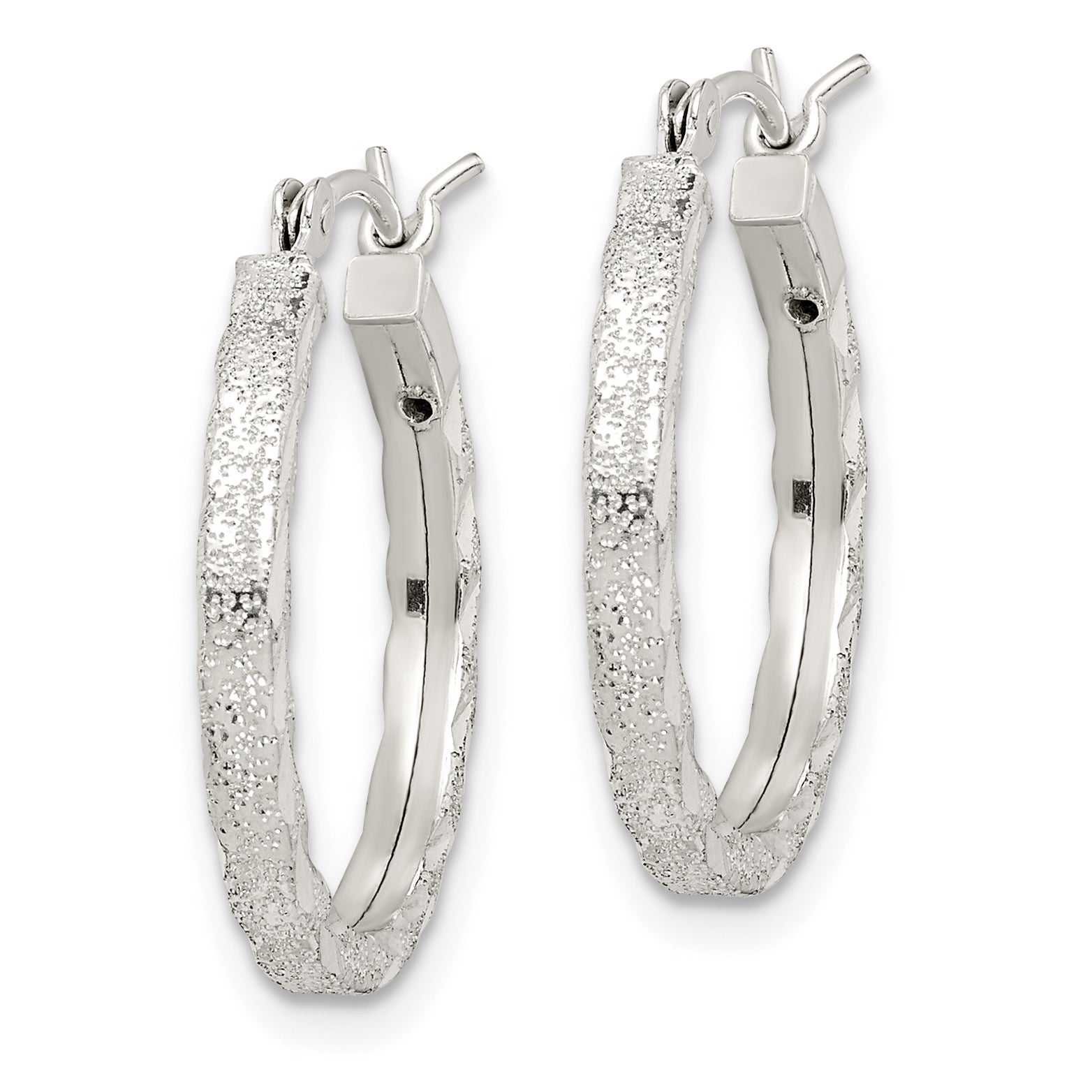 Sterling Silver Textured & Diamond-cut 2.25mm Round Hoop Earrings Secondary image