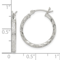 Sterling Silver Textured & Diamond-cut 2.25mm Round Hoop Earrings