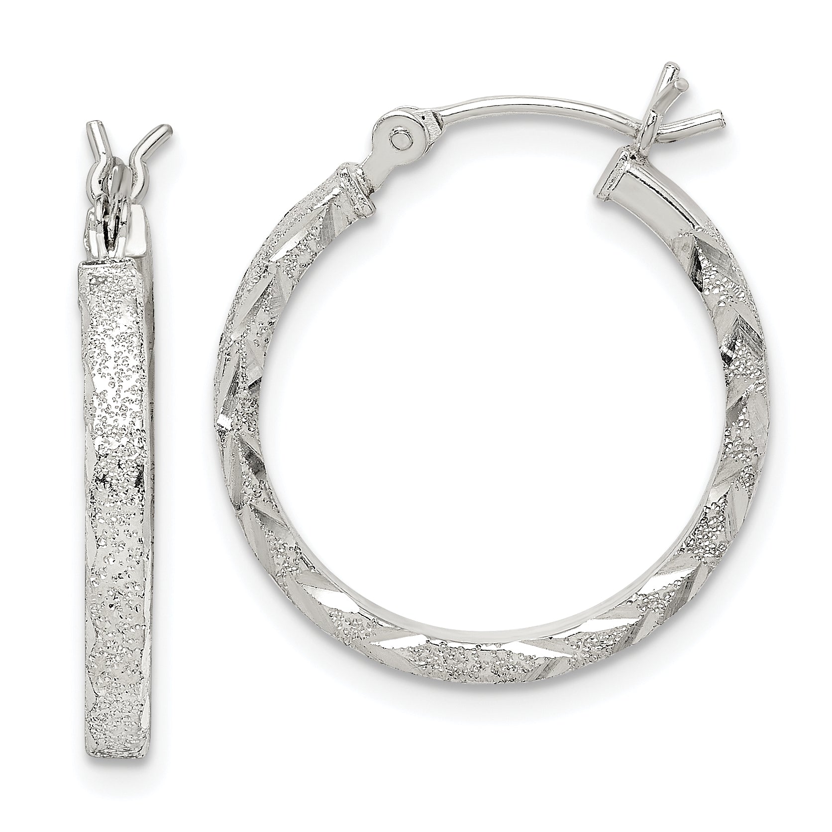 Sterling Silver Textured & Diamond-cut 2.25mm Round Hoop Earrings Main image