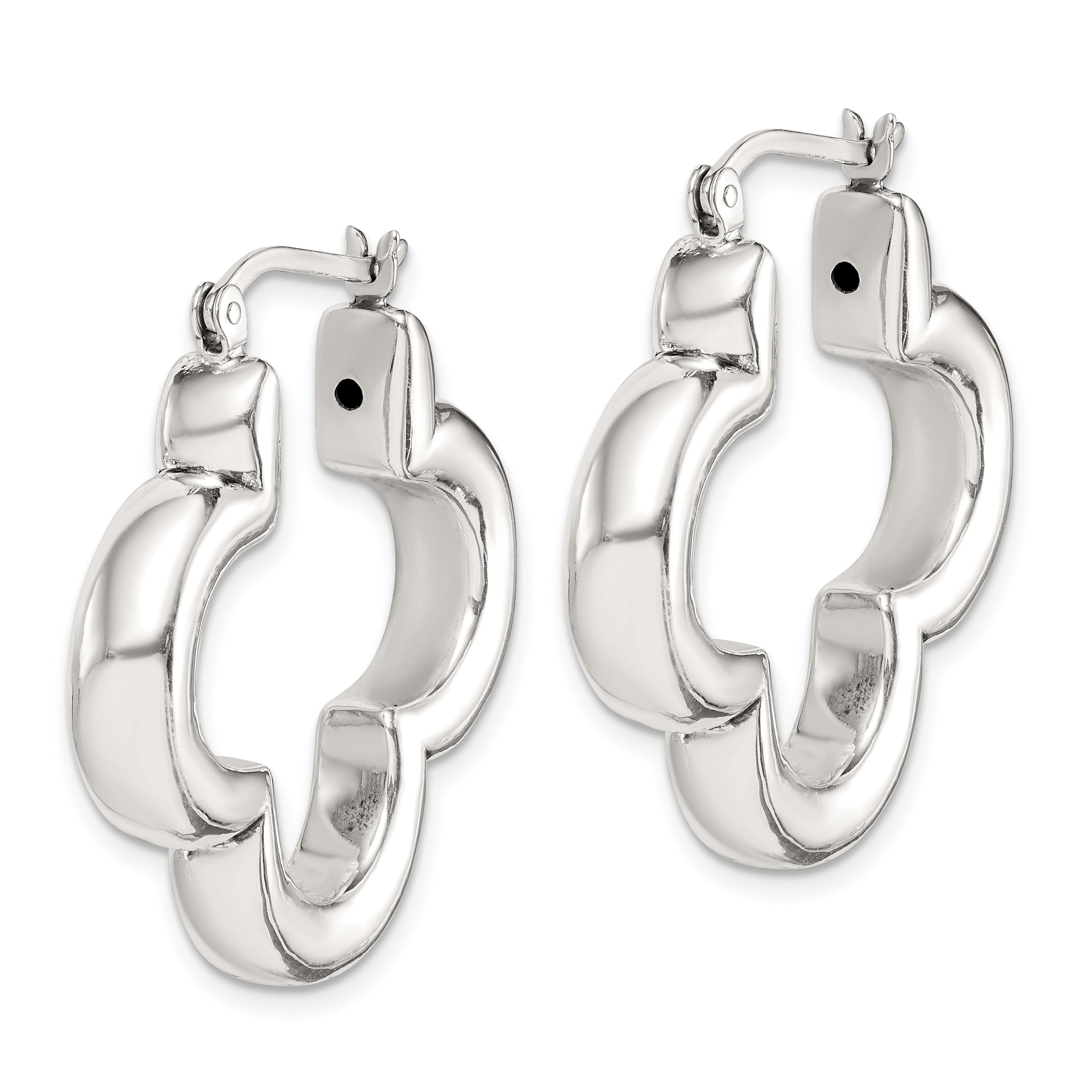 Sterling Silver Polished Clover Hoop Earrings Secondary image