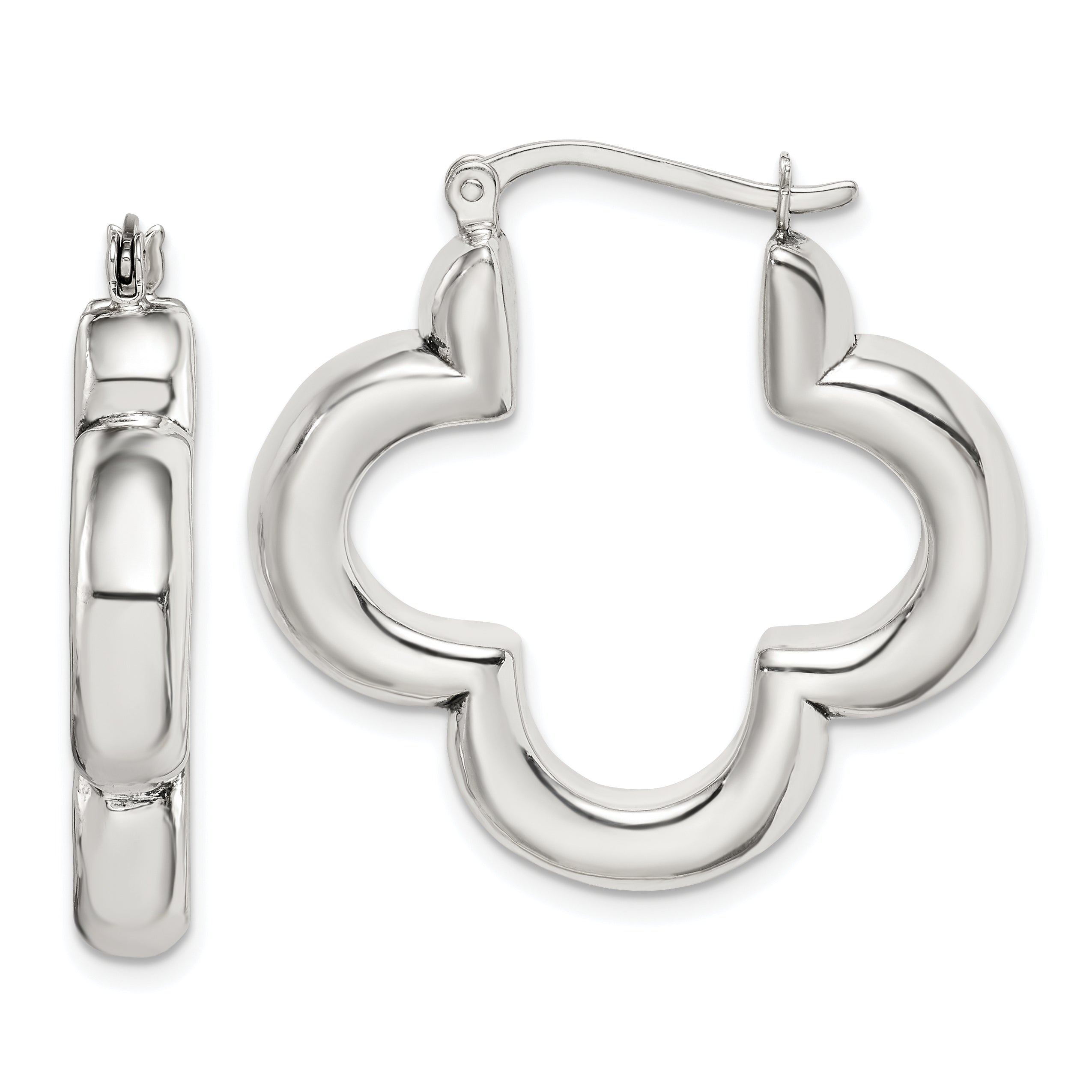 Sterling Silver Polished Clover Hoop Earrings Main image