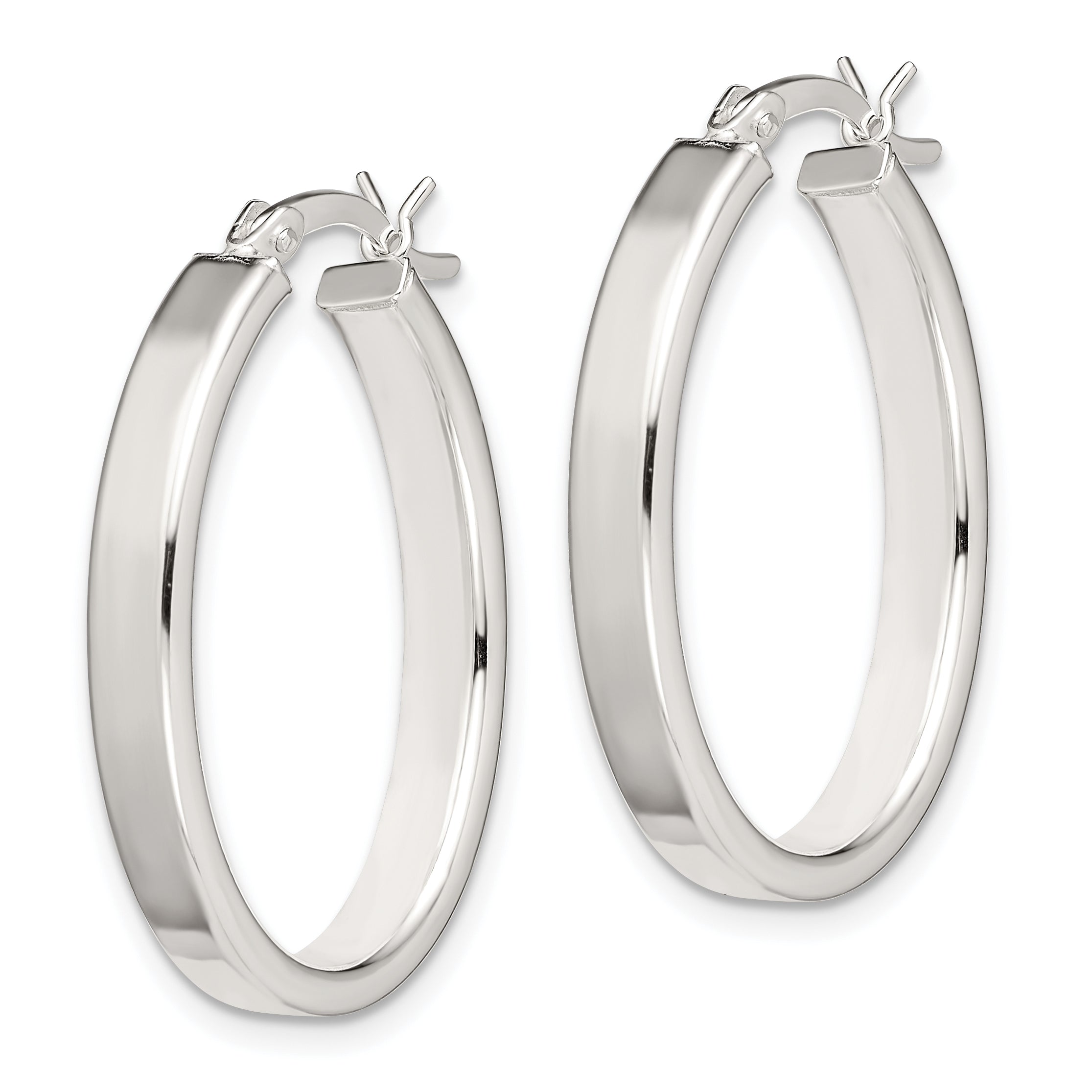 Sterling Silver Polished 4mm Oval Hoop Earrings Secondary image
