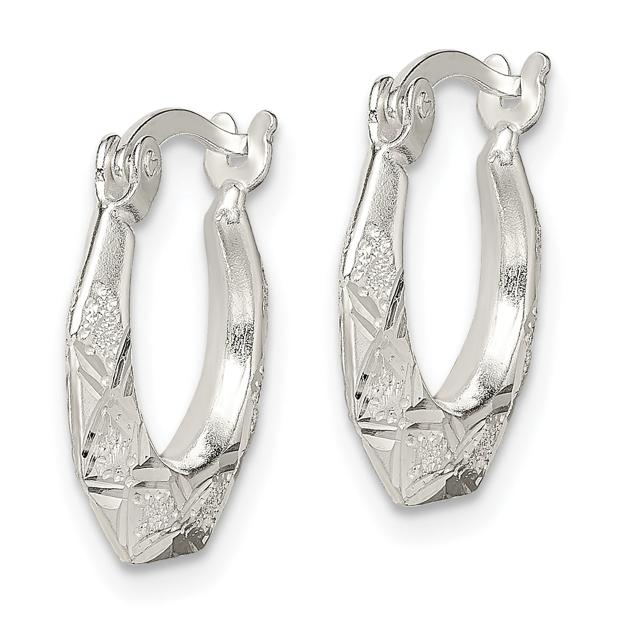 Sterling Silver Diamond Cut & Textured Hoop Earrings Secondary image