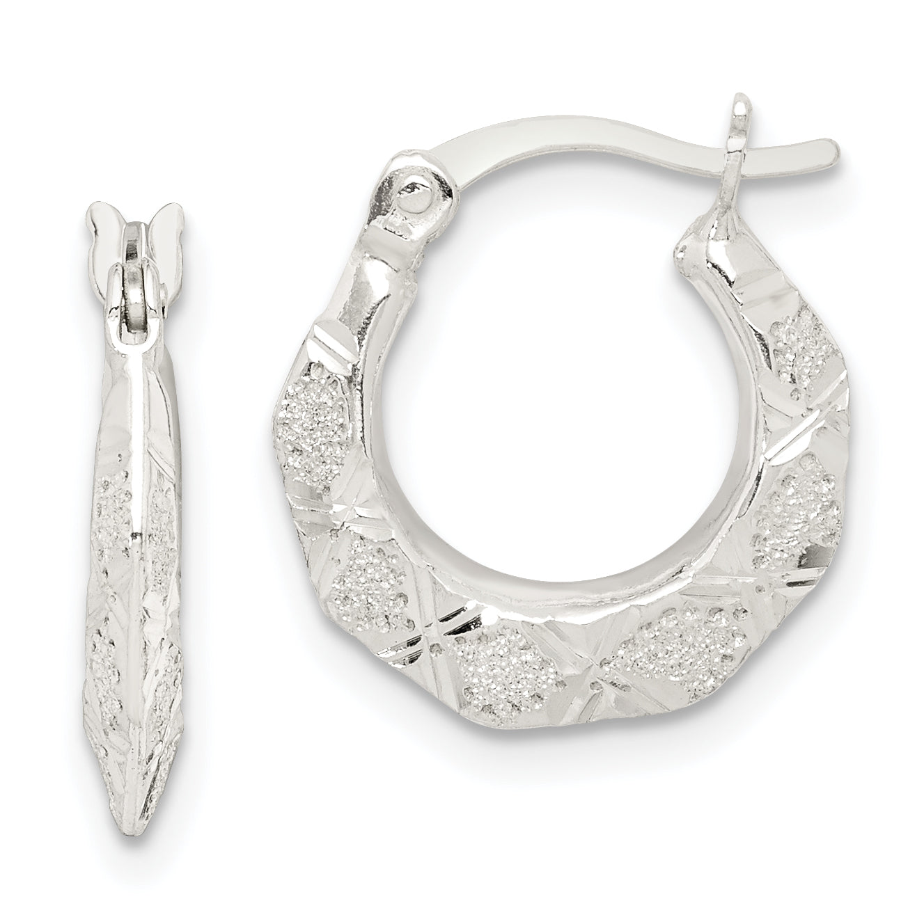 Sterling Silver Diamond Cut & Textured Hoop Earrings Main image