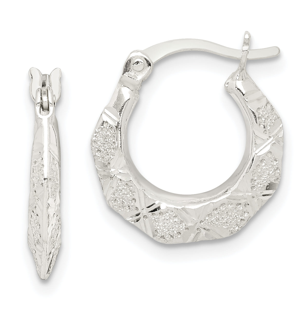 Sterling Silver Diamond Cut & Textured Hoop Earrings