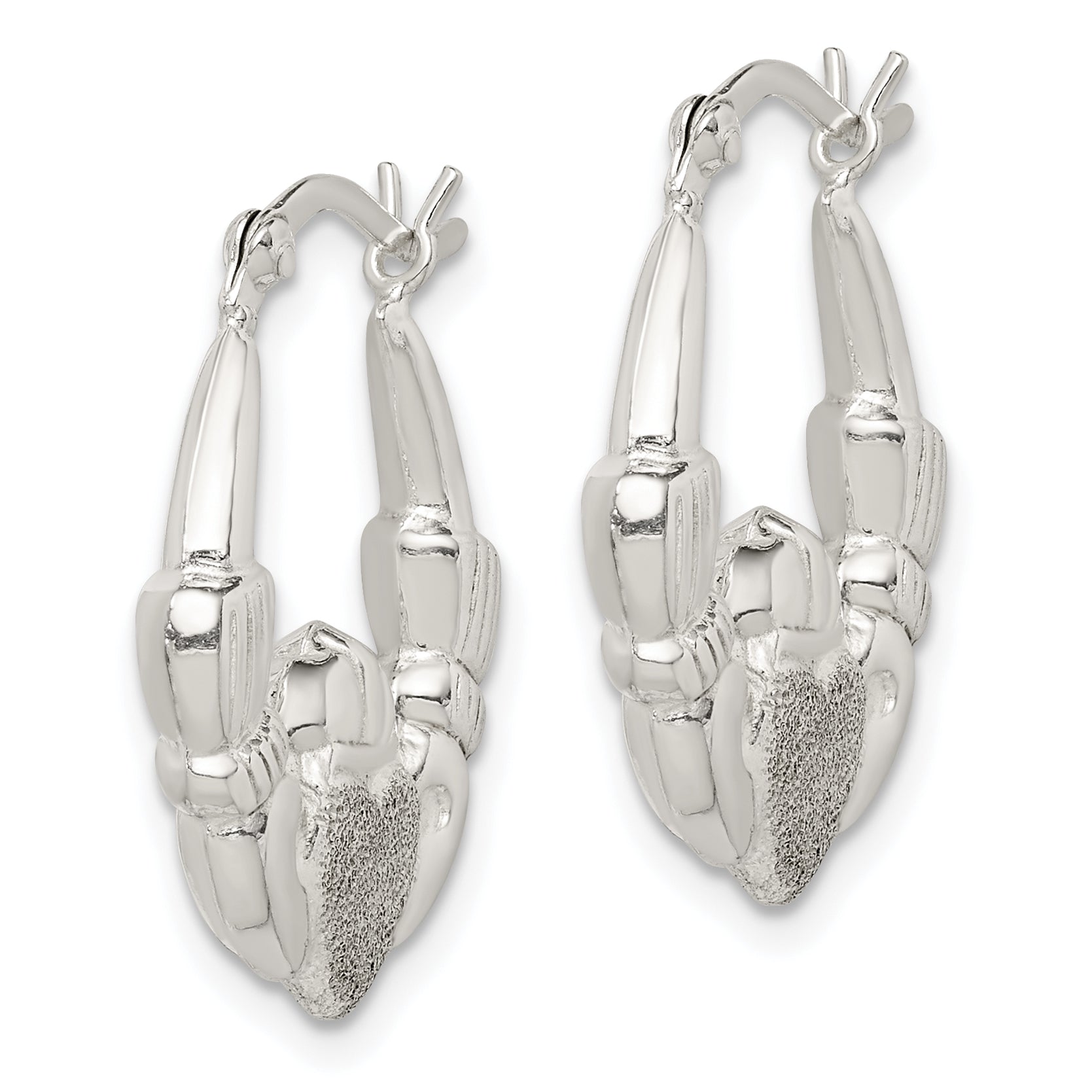 Sterling Silver Polished & Laser Cut Claddagh Hoop Earrings Secondary image