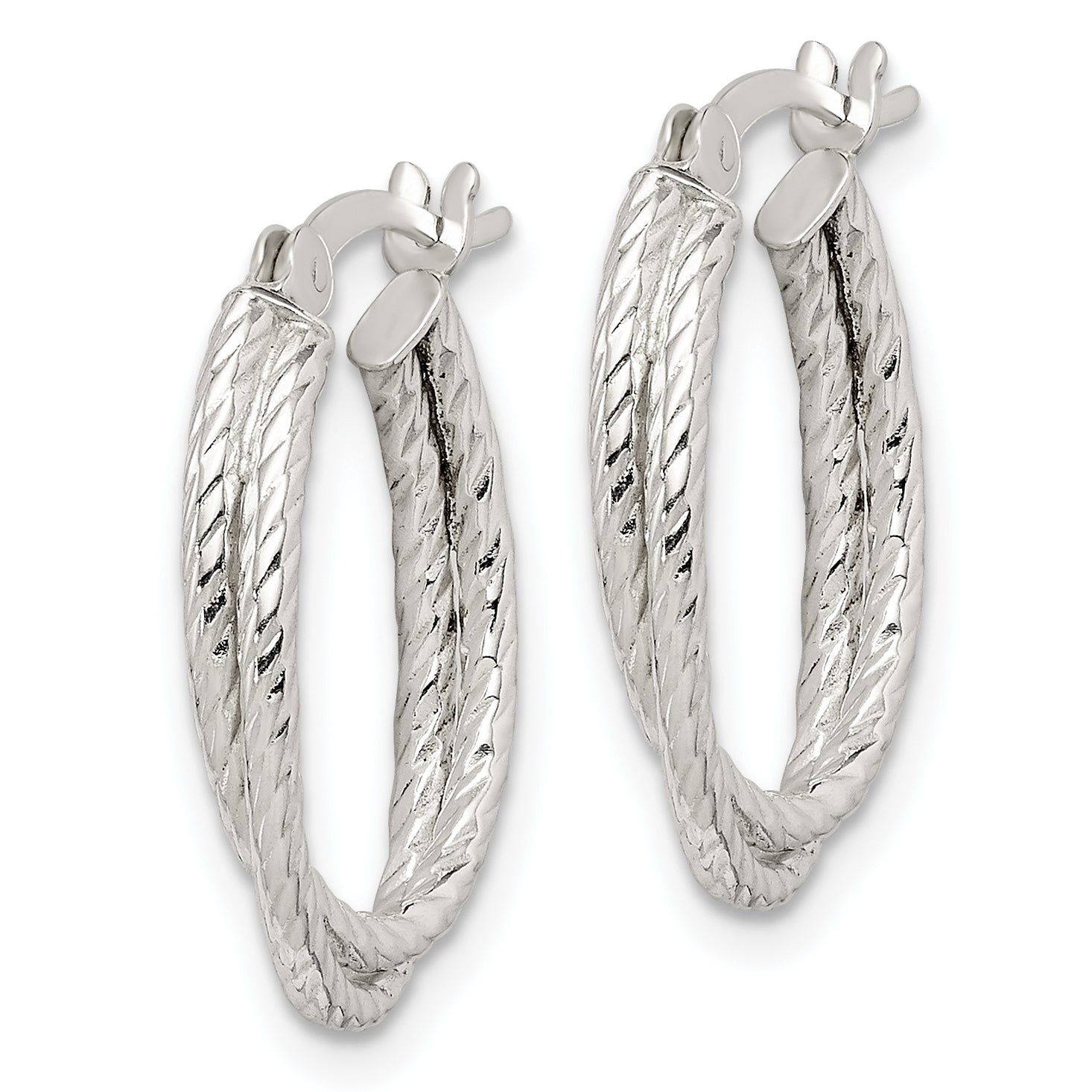 Sterling Silver Twisted and Textured Hoop Earrings Secondary image