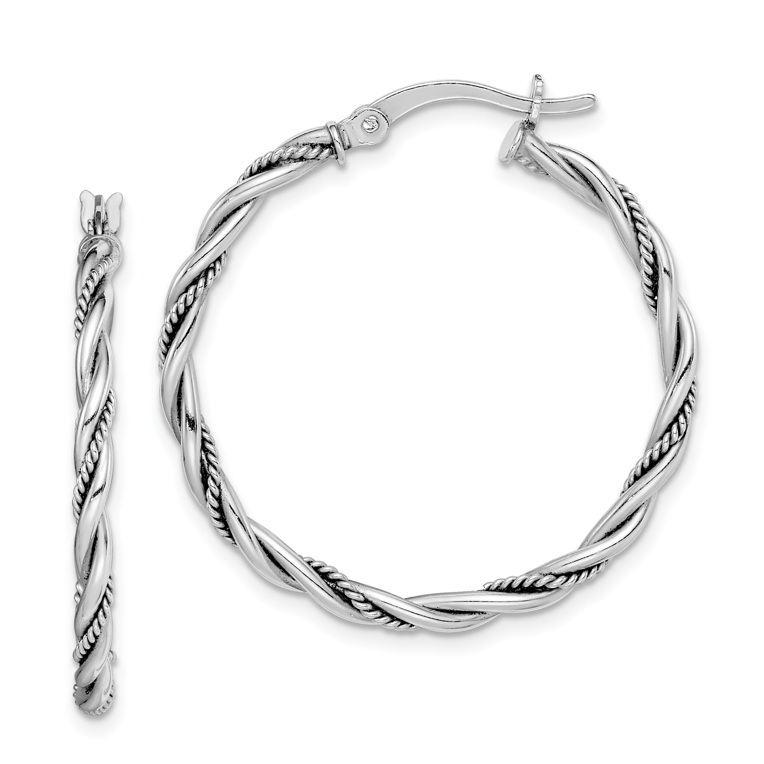 Sterling Silver Rhodium-plated Antiqued 2x30mm Twisted Hoop Earrings Main image
